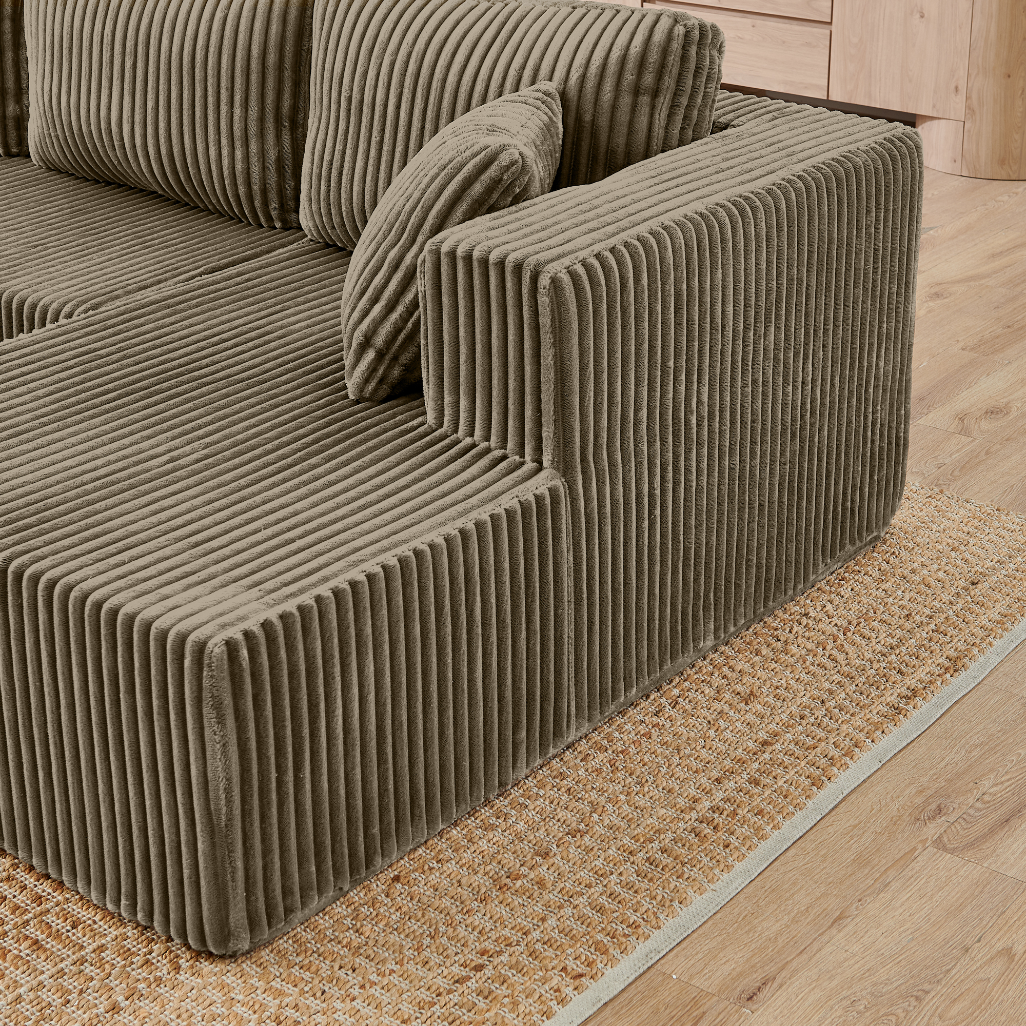 U shape Modular Sectional Sofa, Compressed Sectional Sofa Modern Minimalist Style Corduroy Couch, Sleeper Sofa for Living Room, Bedroom, Comfy Compressed Sofa Couch Space-Efficient Design-Brown - Image 4