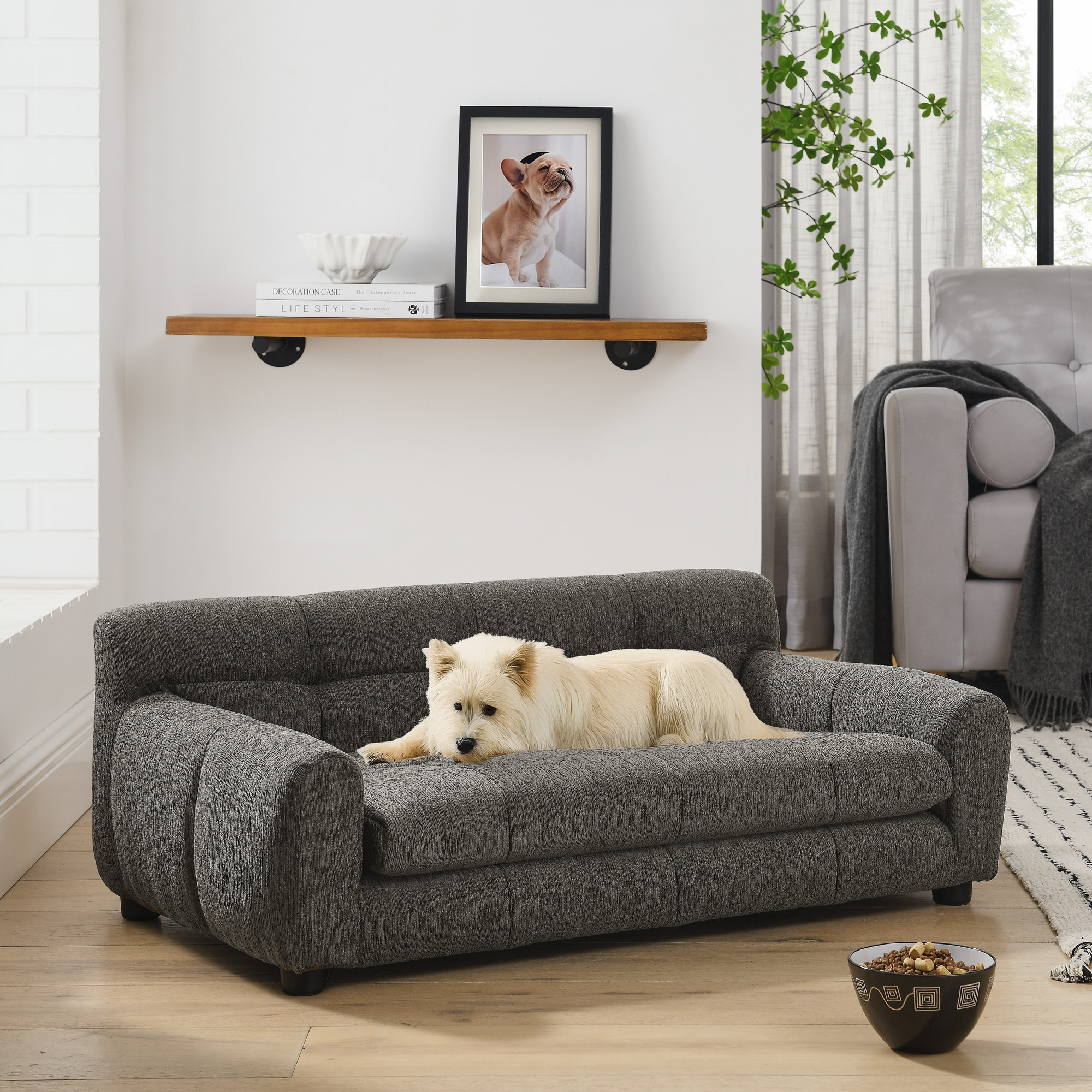 Soft and comfortable pet sofa with backrest and armrests, suitable for modern rectangular pet sofas for small and medium-sized dogs,-dark gray - Image 2