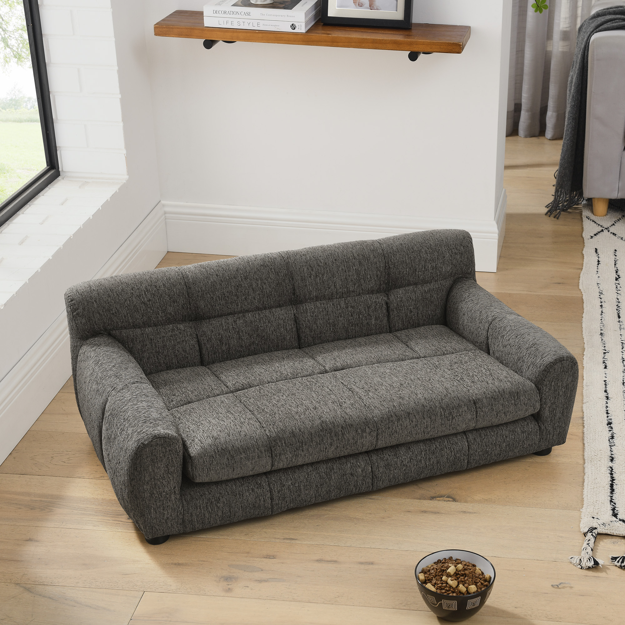 Soft and comfortable pet sofa with backrest and armrests, suitable for modern rectangular pet sofas for small and medium-sized dogs,-dark gray - Image 3