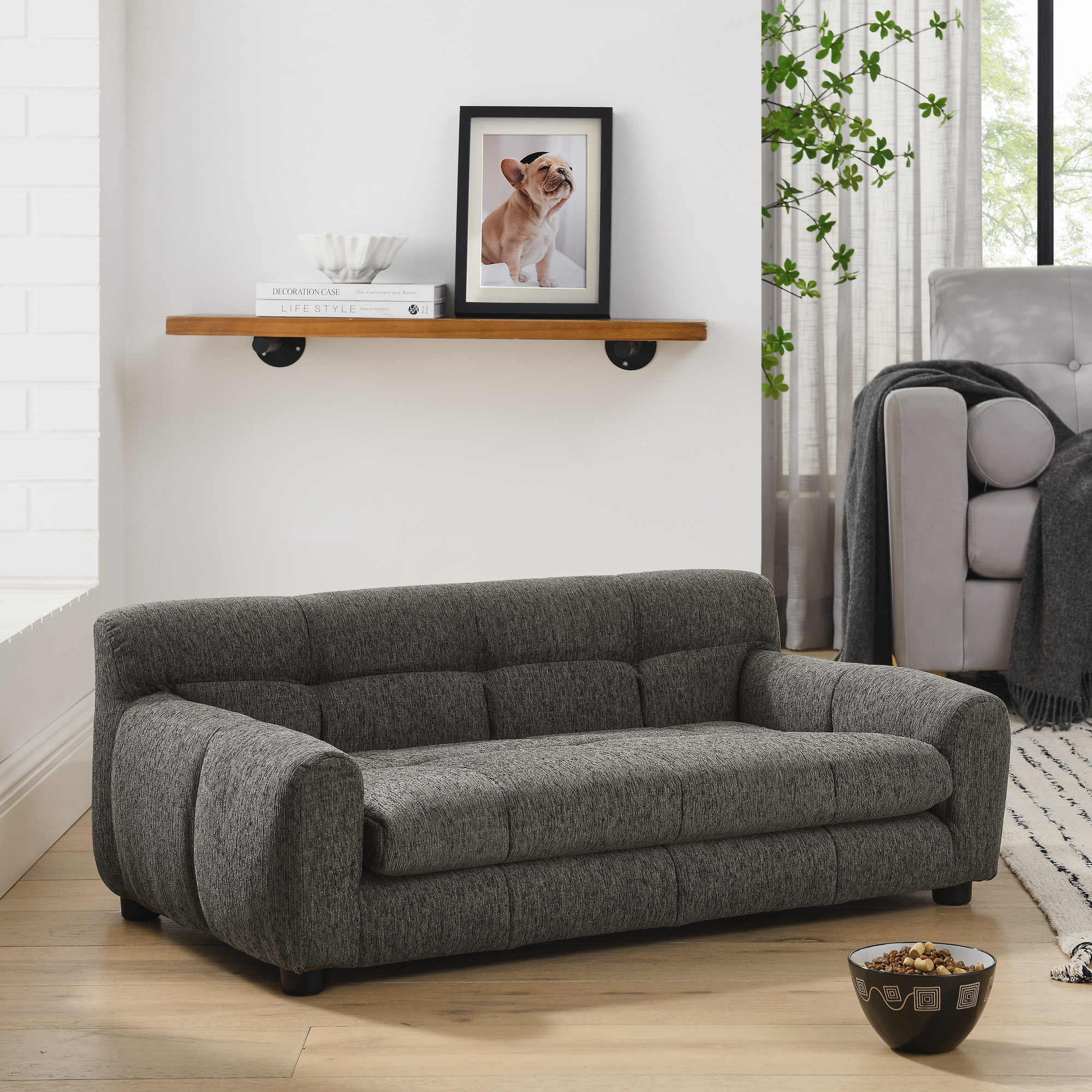 Soft and comfortable pet sofa with backrest and armrests, suitable for modern rectangular pet sofas for small and medium-sized dogs,-dark gray - Image 4