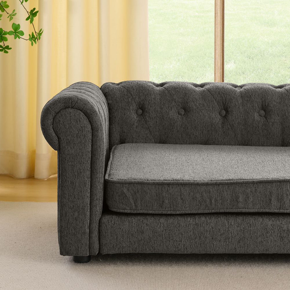 Elegant rectangular pet bed for big and oversized dogs, durable elevated dog sofa bed, comfortable dog sofa, modern and fashionable linen fabric dog sofa-DARK GREY - Image 2