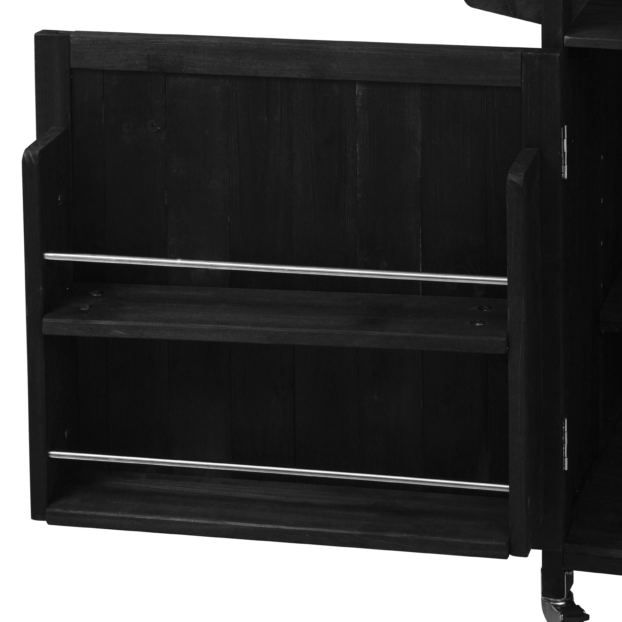 K&K 53.3" Outdoor Kitchen Island with Raised Shelf, Solid Wood Storage Cabinet with Stainless Steel Top, Outdoor Rolling Grill Cart with Internal Storage Rack, Adjustable Shelf, Spice Rack, Black - Image 3
