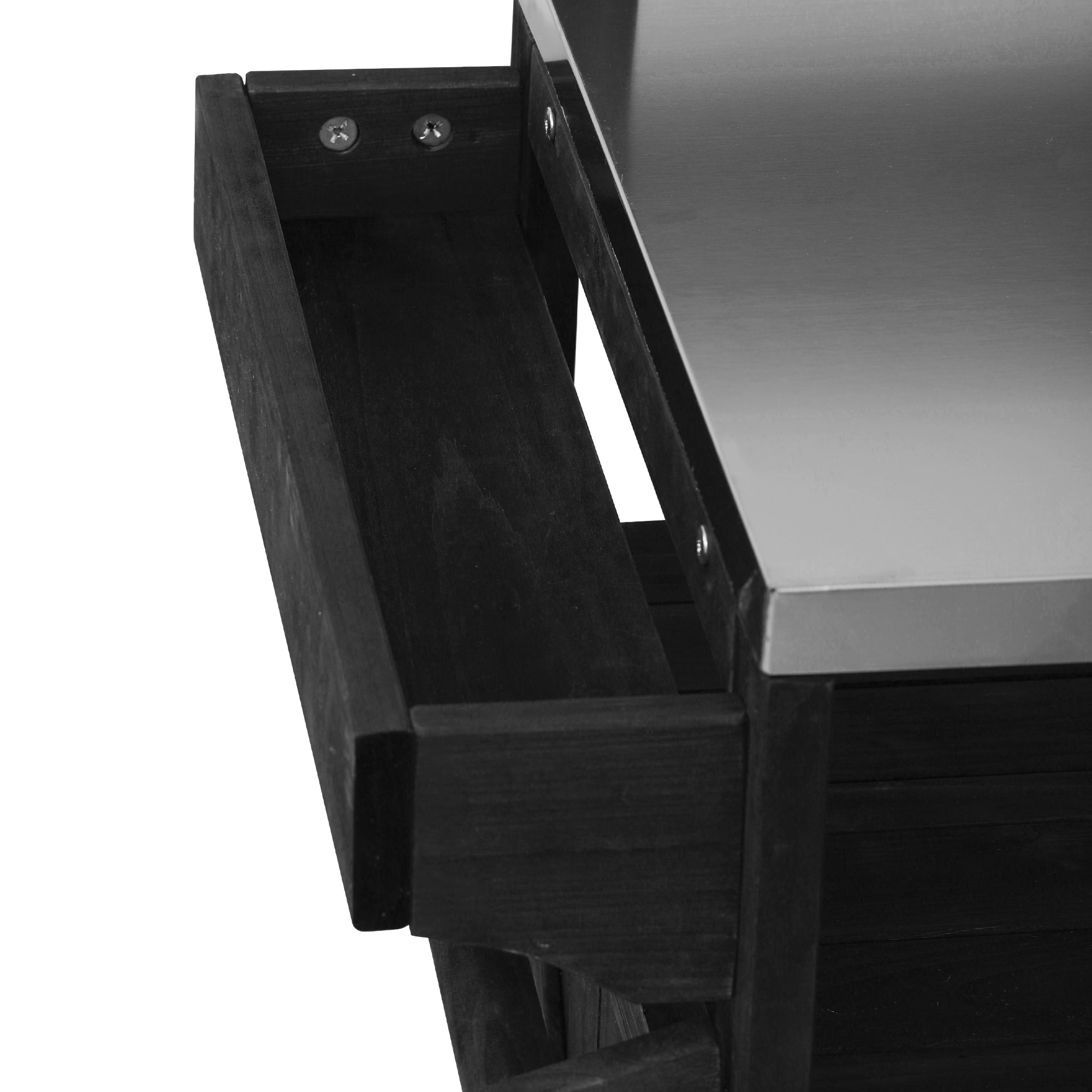 K&K 53.3" Outdoor Kitchen Island with Raised Shelf, Solid Wood Storage Cabinet with Stainless Steel Top, Outdoor Rolling Grill Cart with Internal Storage Rack, Adjustable Shelf, Spice Rack, Black - Image 4