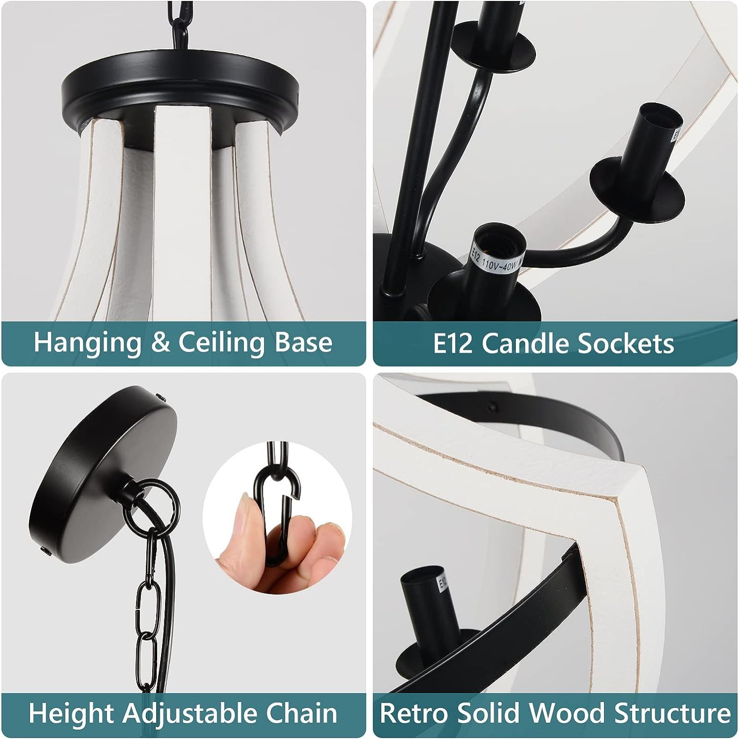 Modern White Solid Wood Chandeliers - Image 2