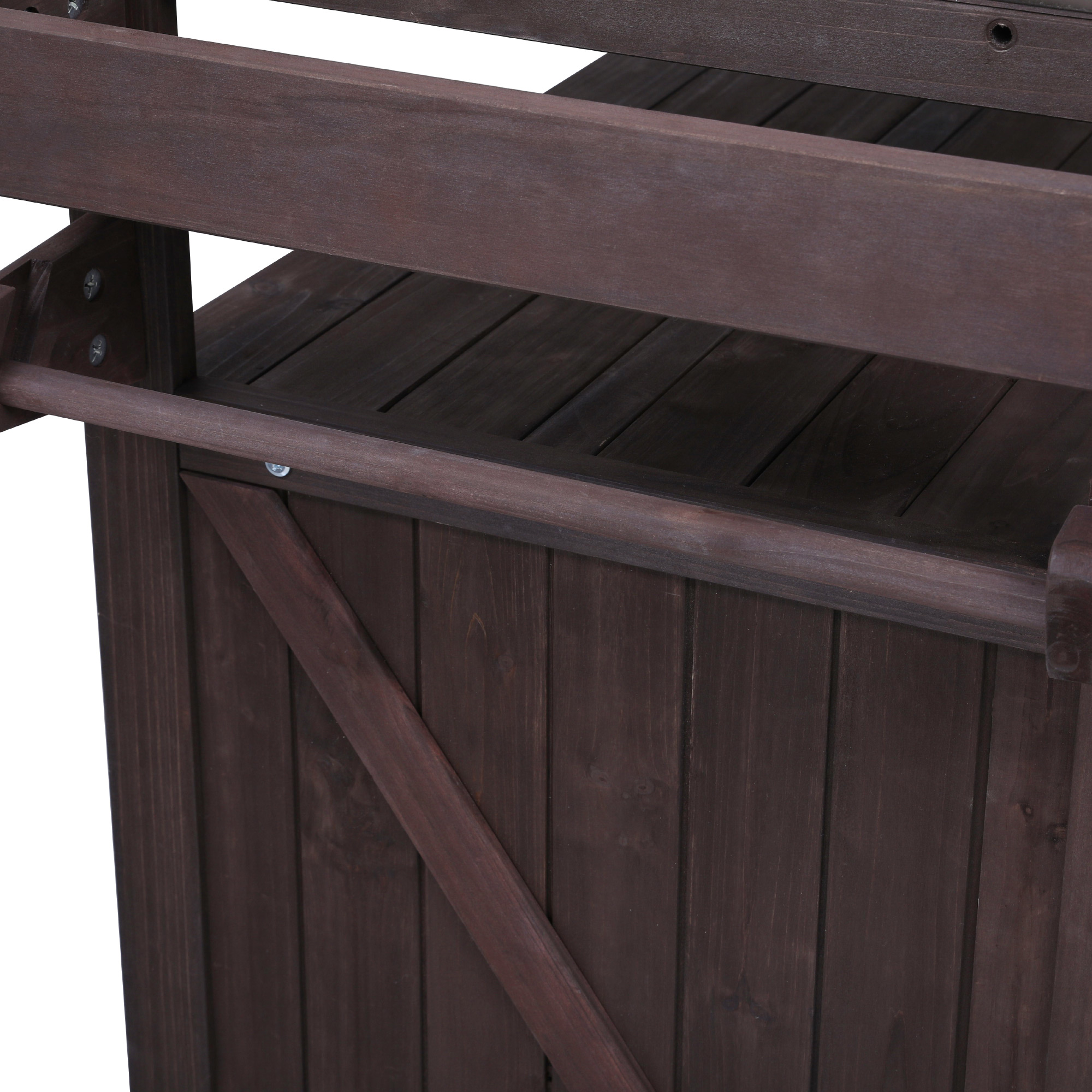 K&K 53.3" Outdoor Kitchen Island with Raised Shelf, Solid Wood Storage Cabinet with Stainless Steel Top, Outdoor Rolling Grill Cart with Internal Storage Rack, Adjustable Shelf, Spice Rack, Brown - Image 3