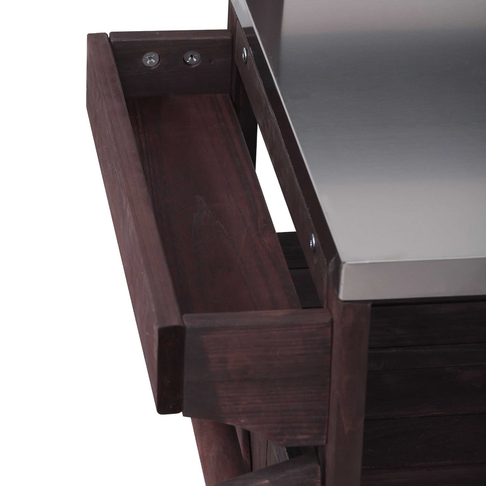 K&K 53.3" Outdoor Kitchen Island with Raised Shelf, Solid Wood Storage Cabinet with Stainless Steel Top, Outdoor Rolling Grill Cart with Internal Storage Rack, Adjustable Shelf, Spice Rack, Brown - Image 5