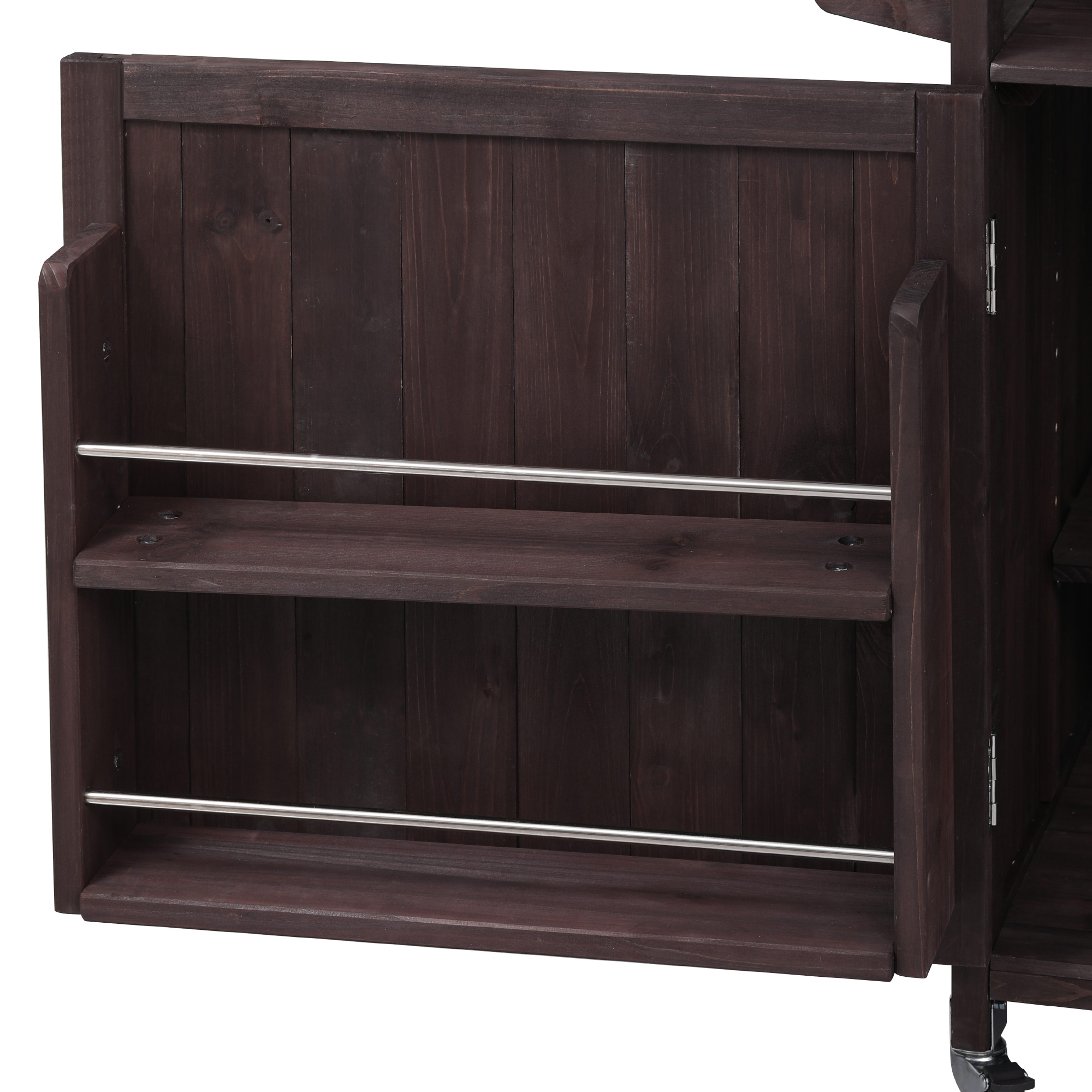 K&K 53.3" Outdoor Kitchen Island with Raised Shelf, Solid Wood Storage Cabinet with Stainless Steel Top, Outdoor Rolling Grill Cart with Internal Storage Rack, Adjustable Shelf, Spice Rack, Brown - Image 6