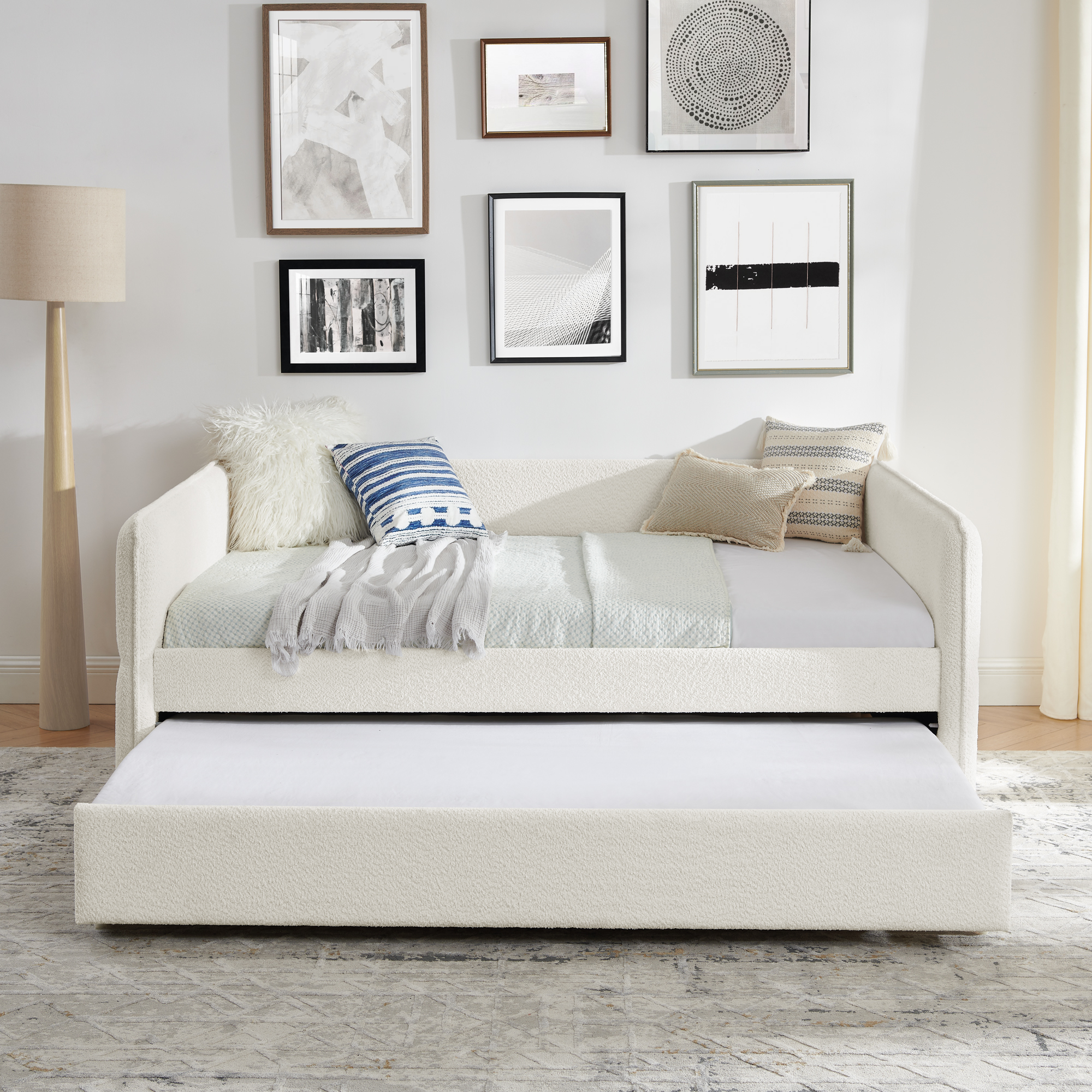 Daybed with Trundle Upholstered Tufted Sofa Bed, Full Size, Boucle Fabric, Beige(83"x58.5"x29.5") - Image 6