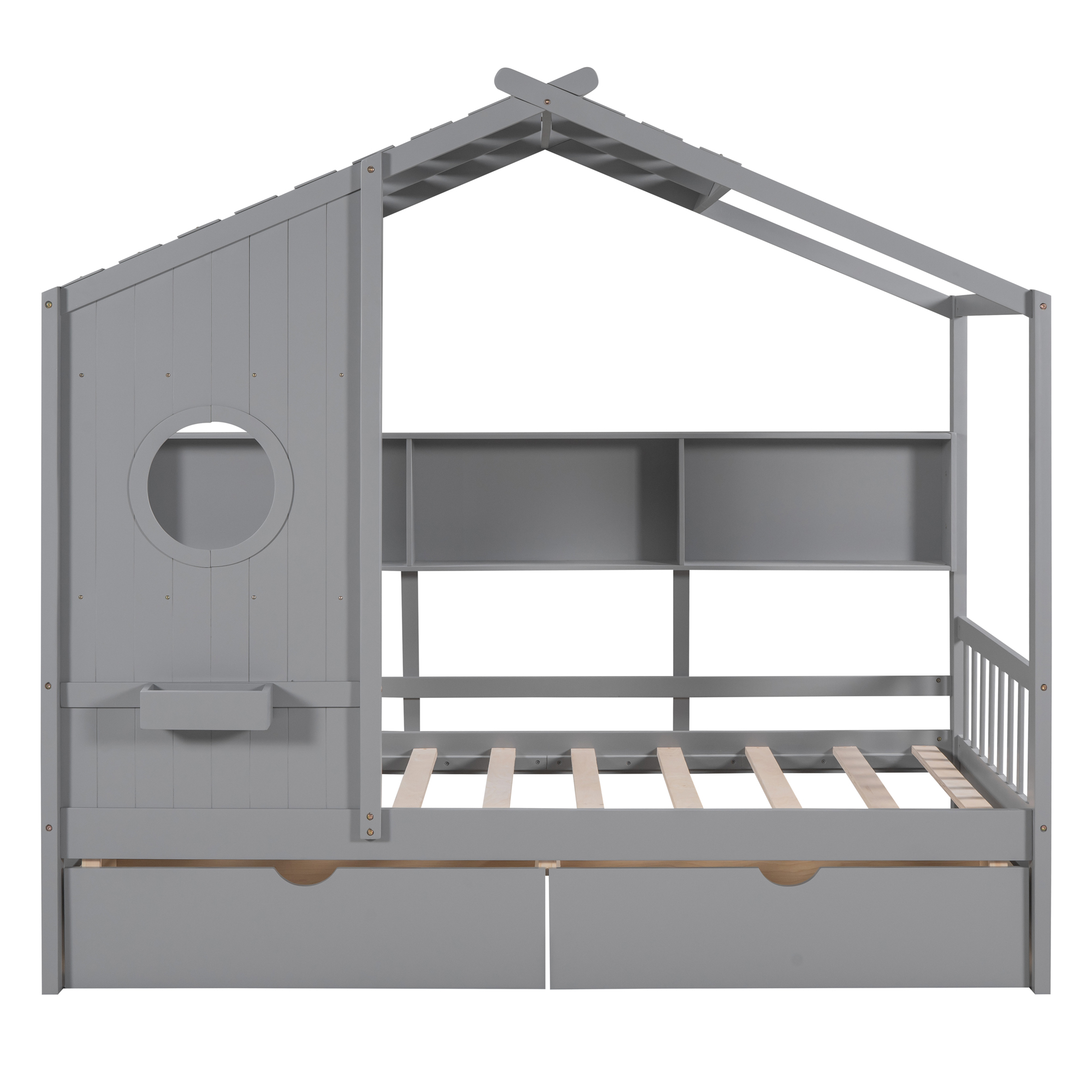Wooden Twin Size House Bed with 2 Drawers,Kids Bed with Storage Shelf, Gray(Old SKU: HL000051AAE) - Image 3
