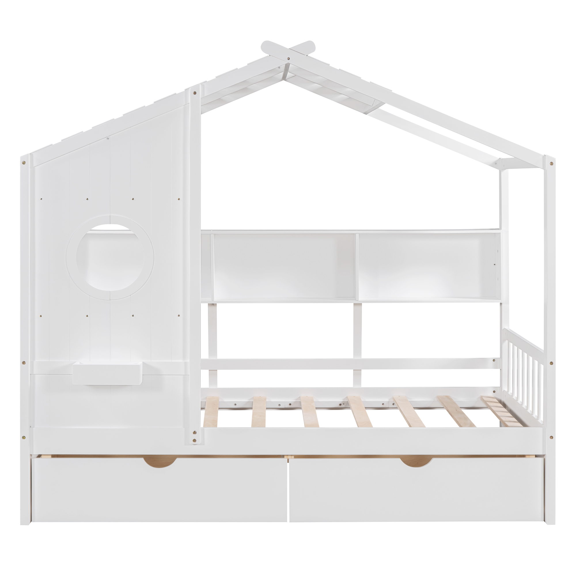 Wooden Twin Size House Bed with 2 Drawers,Kids Bed with Storage Shelf, White(Old SKU: HL000051AAK) - Image 3