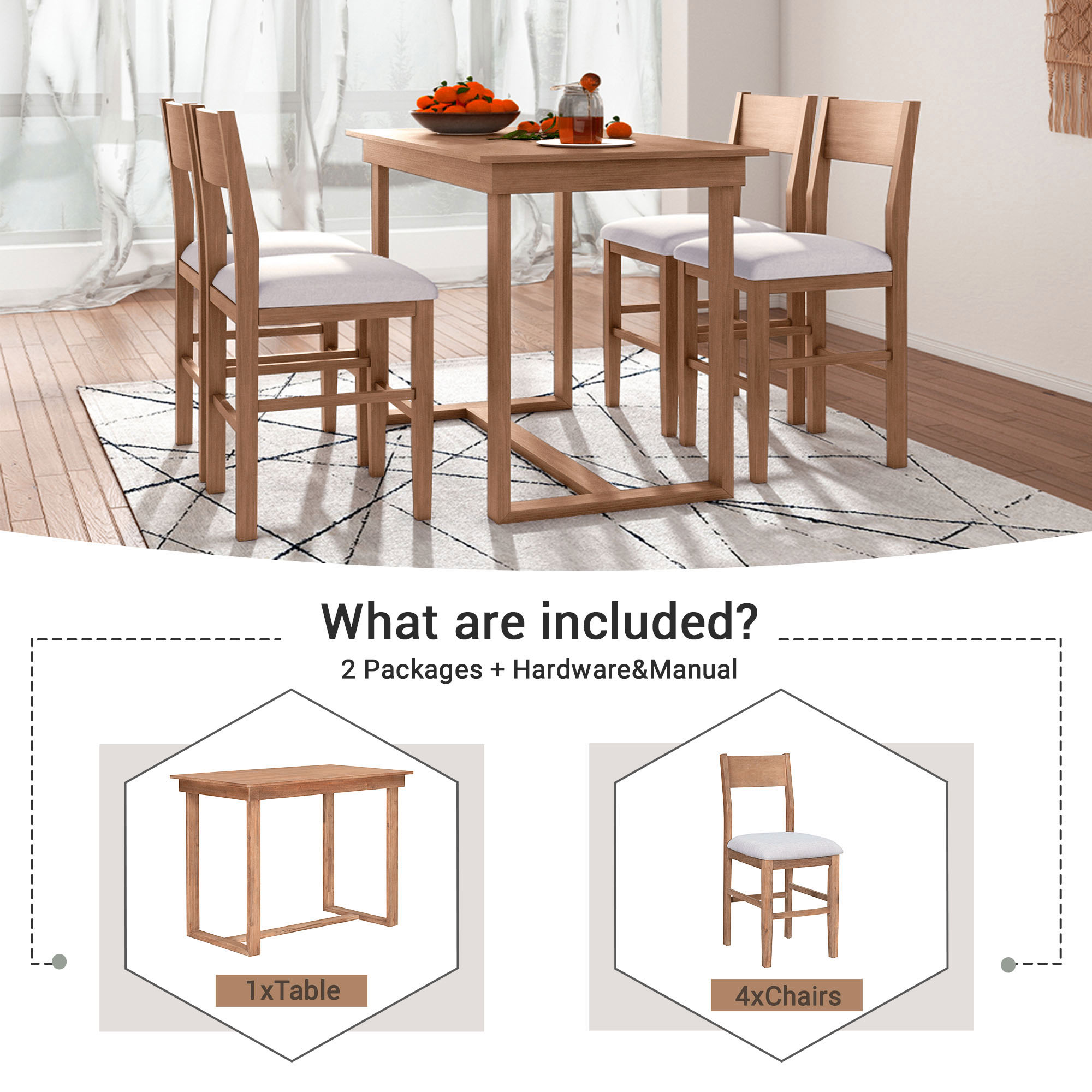 TOPMAX Farmhouse Counter Height 5-Piece Dining Table Set with 1 Rectangular Dining Table and 4 Dining Chairs for Small Places,Brown - Image 5