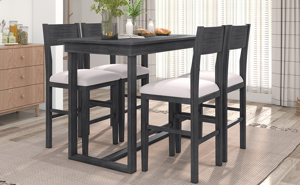 TOPMAX Farmhouse Counter Height 5-Piece Dining Table Set with 1 Rectangular Dining Table and 4 Dining Chairs for Small Places,Gray (old sku: SP000230AAE) - Image 2