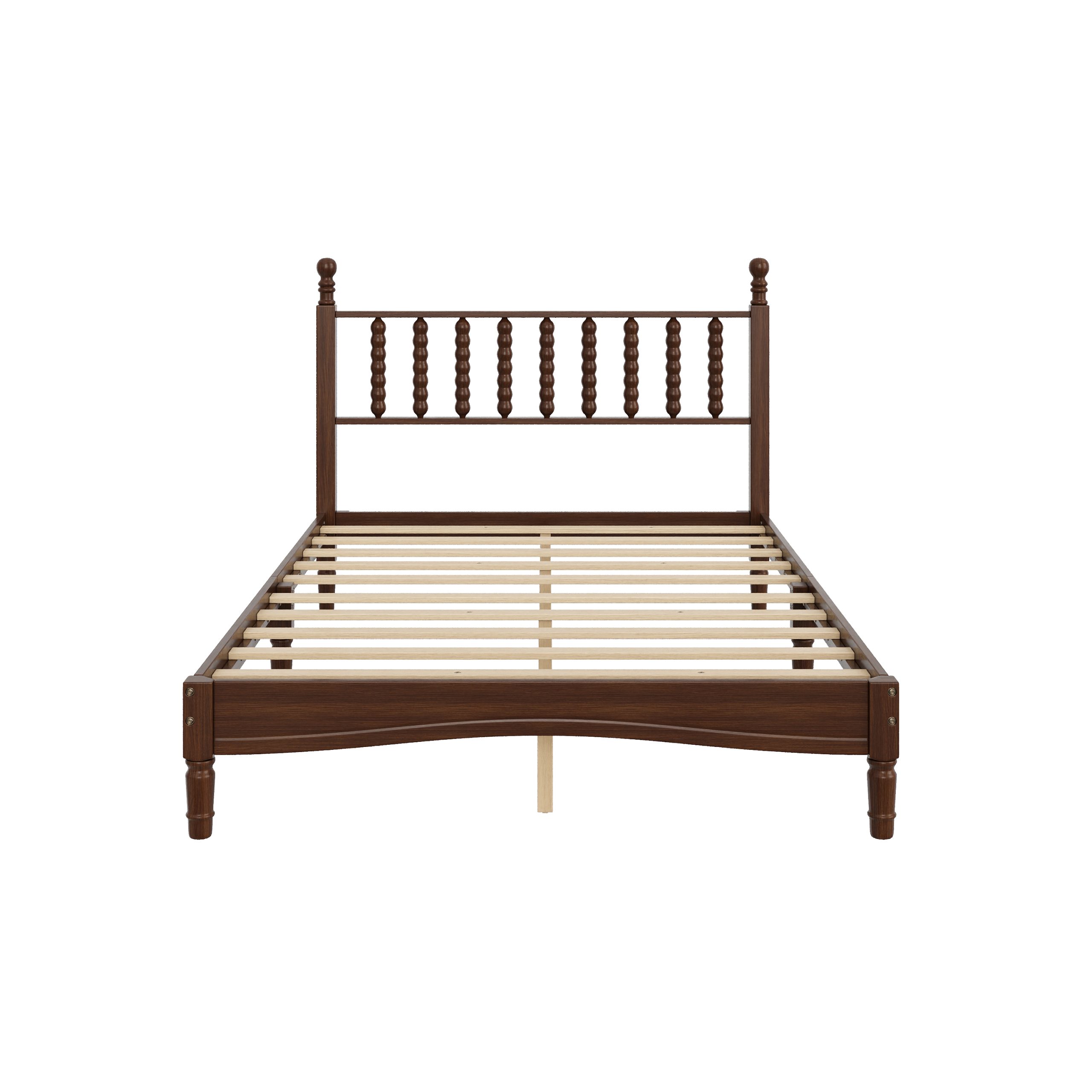 Full Size Wood Platform Bed with Gourd Shaped Headboard,Retro Style Platform Bed with Wooden Slat Support,Walnut - Image 3