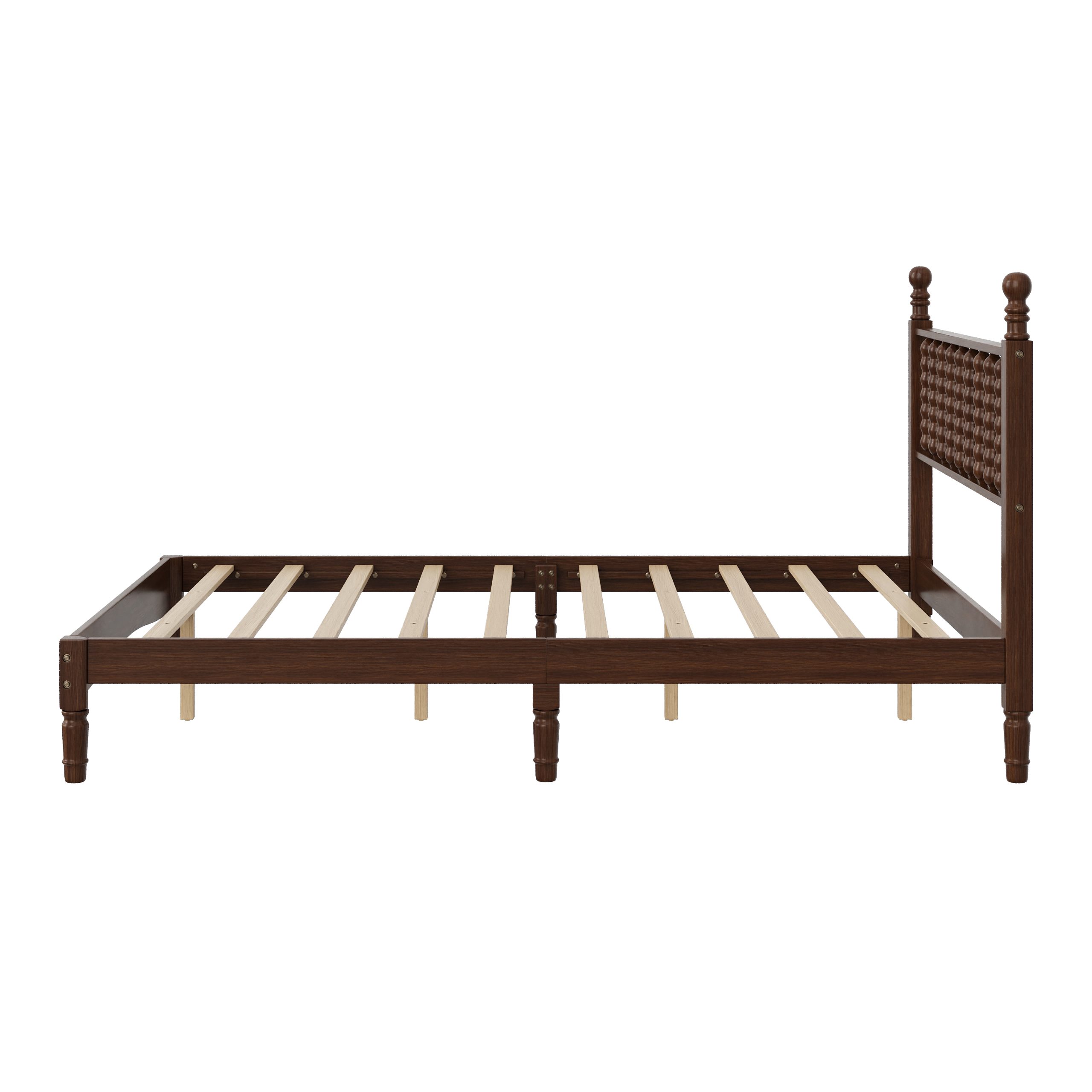 Full Size Wood Platform Bed with Gourd Shaped Headboard,Retro Style Platform Bed with Wooden Slat Support,Walnut - Image 6