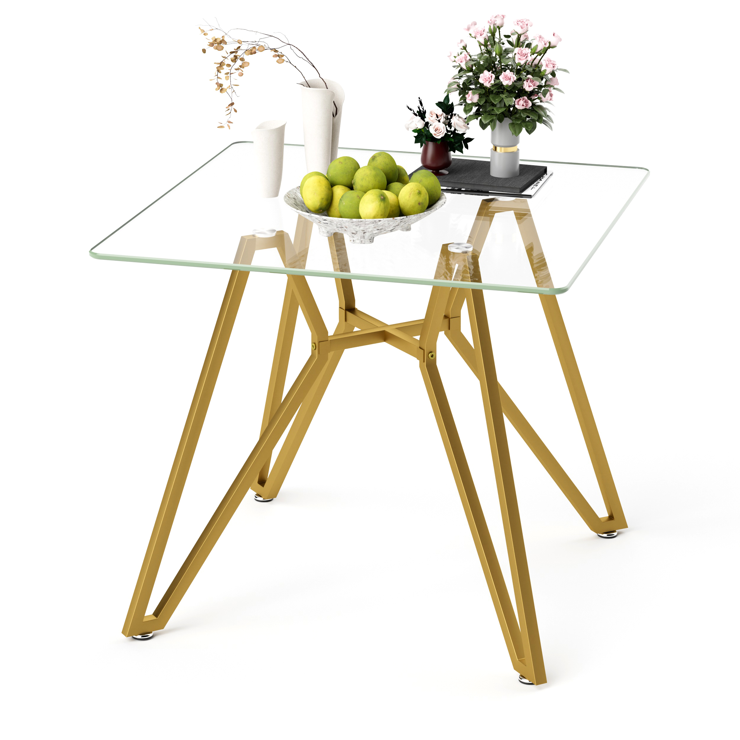 35.4-inch square tempered glass dining table, suitable for 2-4 people, space-saving small kitchen dining table, equipped with sturdy metal table legs,suitable for dining room, living room,Gold - Image 3