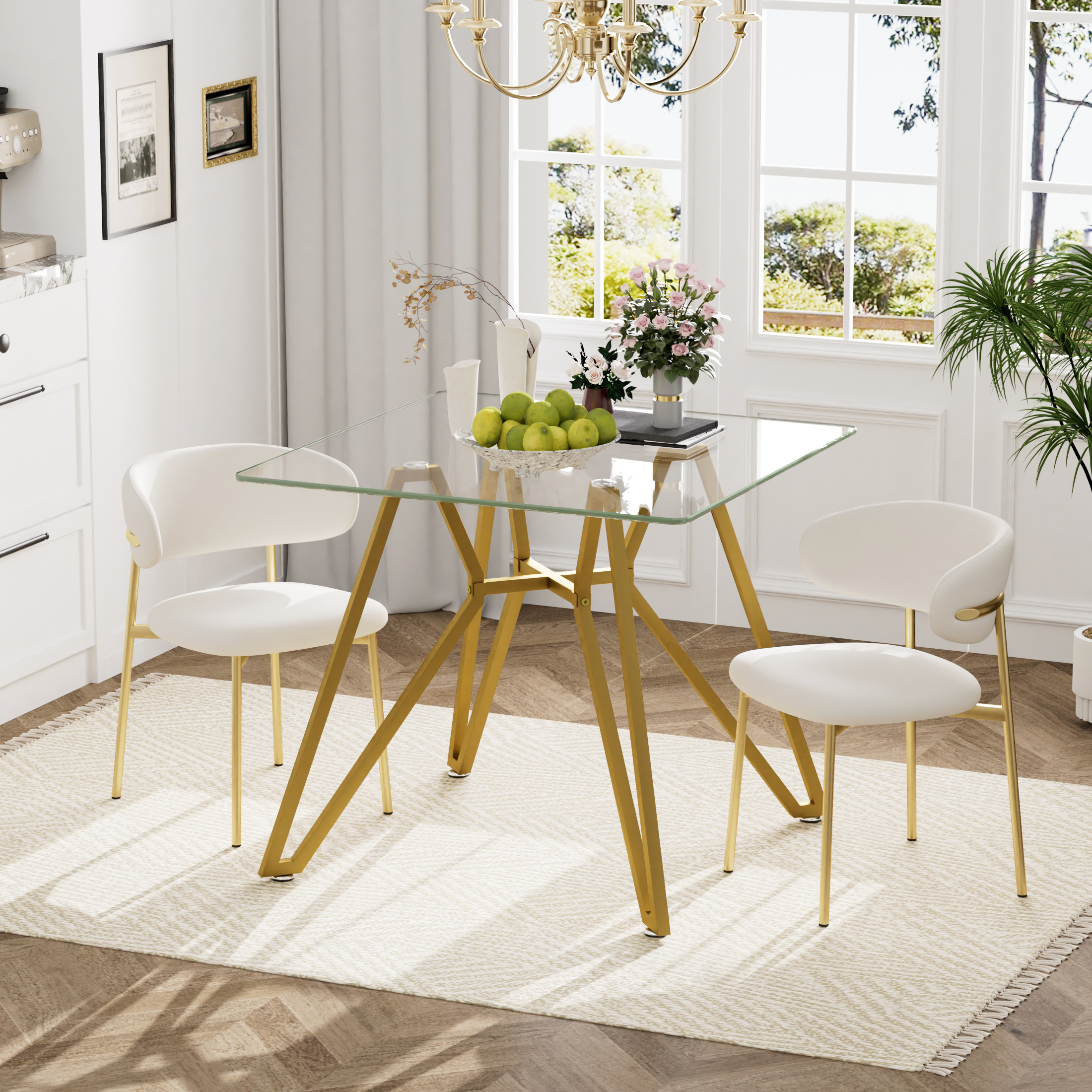 35.4-inch square tempered glass dining table, suitable for 2-4 people, space-saving small kitchen dining table, equipped with sturdy metal table legs,suitable for dining room, living room,Gold - Image 4