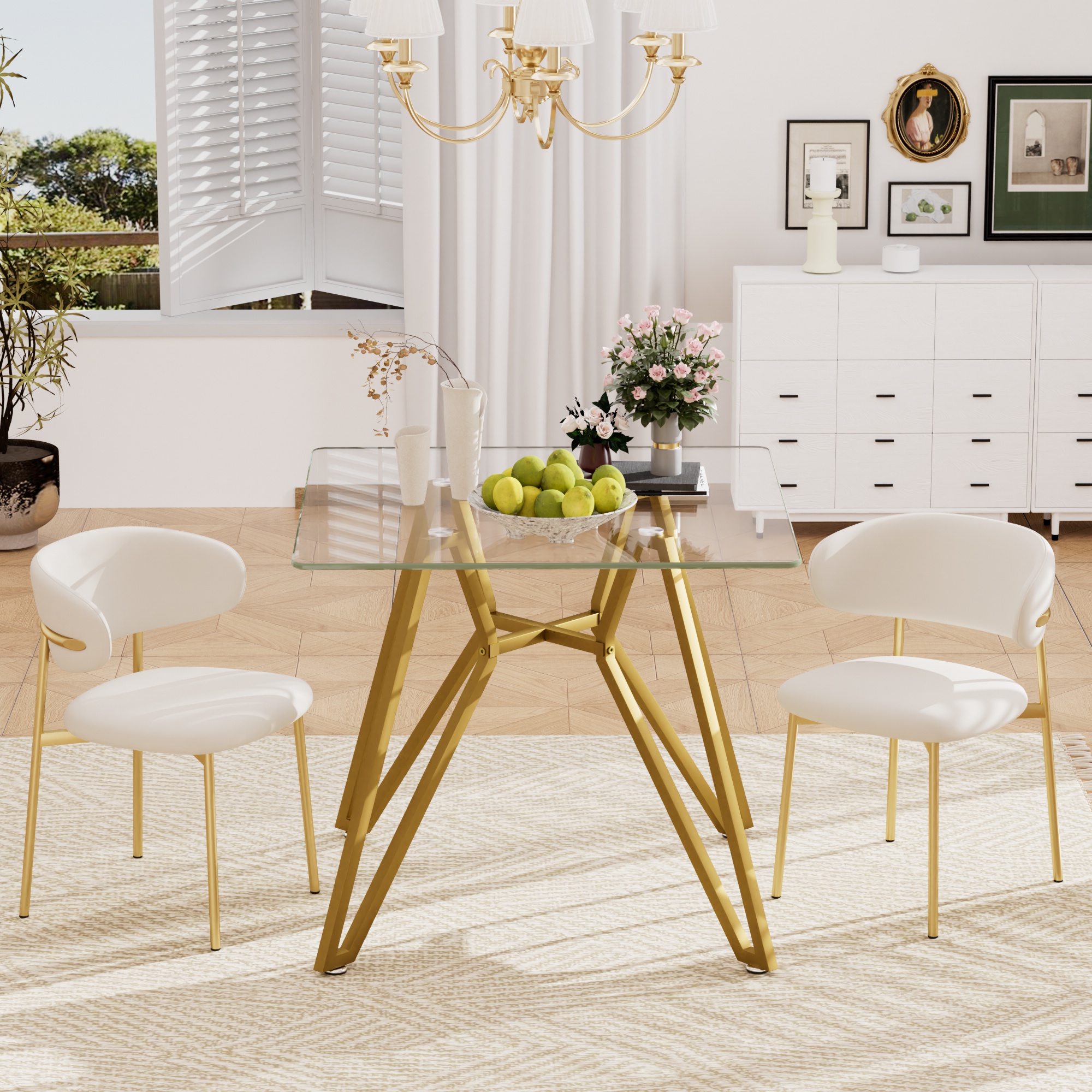 35.4-inch square tempered glass dining table, suitable for 2-4 people, space-saving small kitchen dining table, equipped with sturdy metal table legs,suitable for dining room, living room,Gold - Image 5