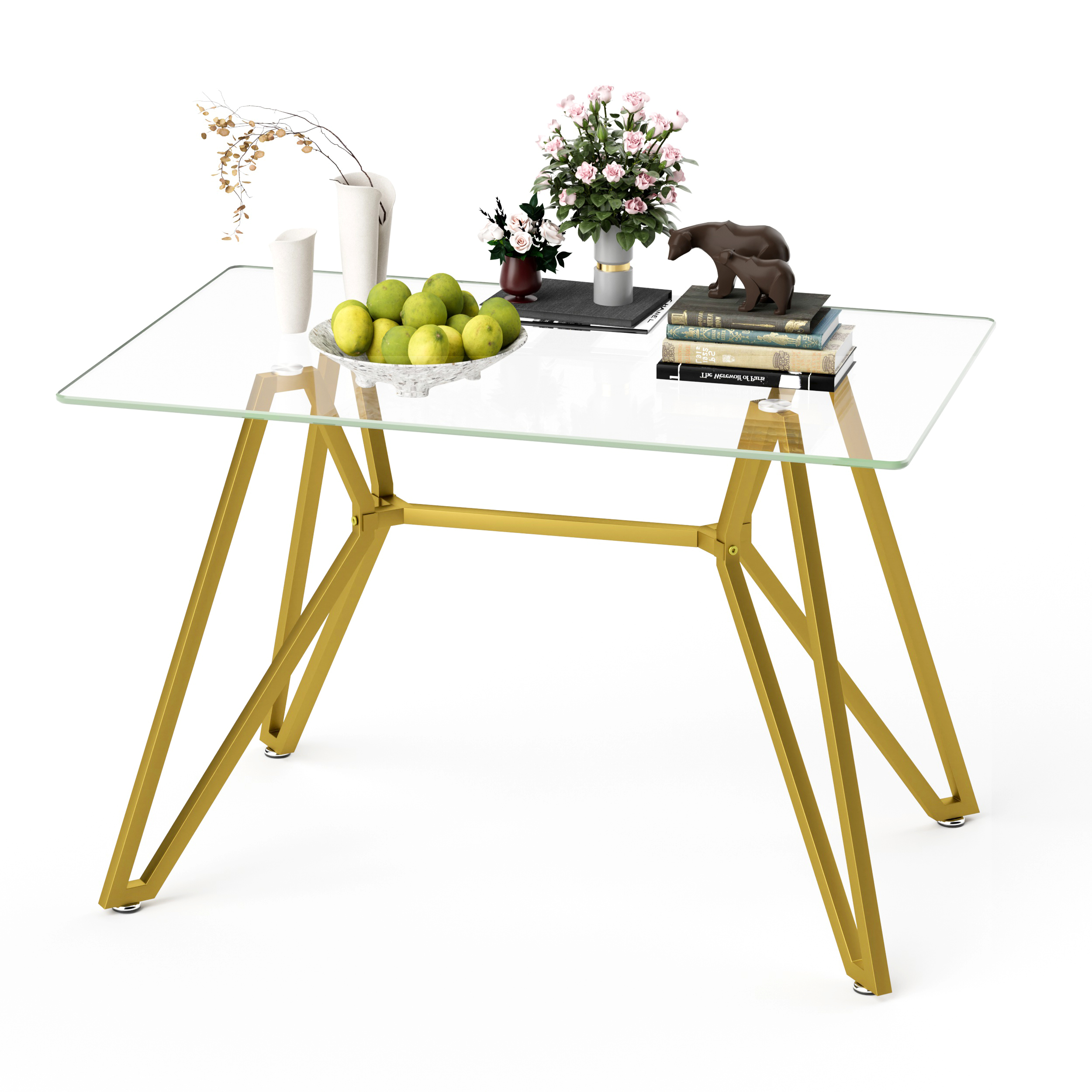 47.3-inch rectangular glass dining table, suitable for 1-6 people, modern style home kitchen dining table, equipped with sturdy metal table legs,suitable for dining room,living rooms, offices, Gold - Image 3