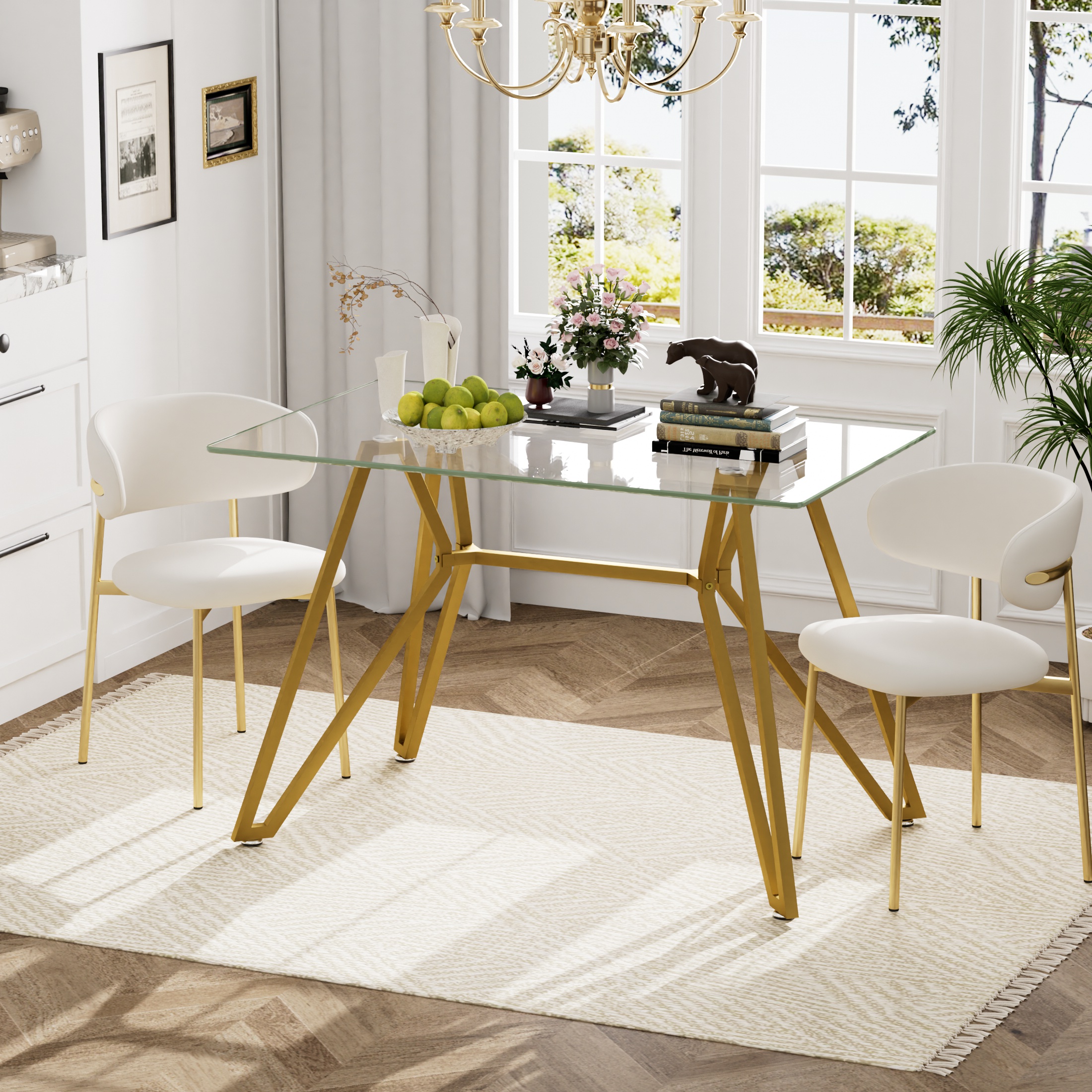 47.3-inch rectangular glass dining table, suitable for 1-6 people, modern style home kitchen dining table, equipped with sturdy metal table legs,suitable for dining room,living rooms, offices, Gold - Image 6