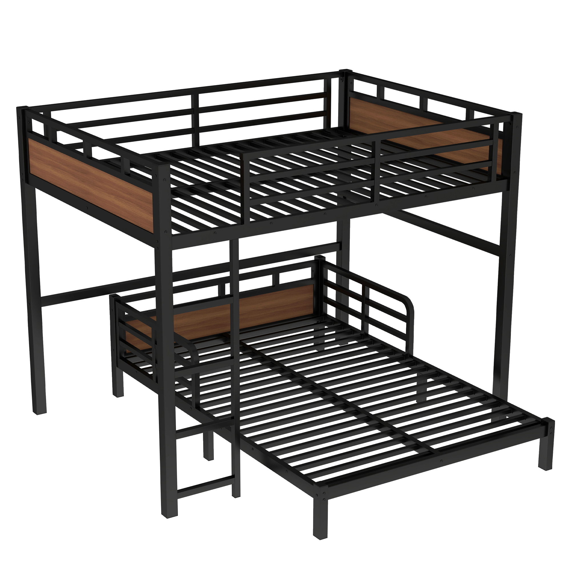 Full XL over Full XL Metal Bunk Bed/Metal Loft Bed,Separable Bunk Beds,with raised security fence,Walnut Color - Image 5
