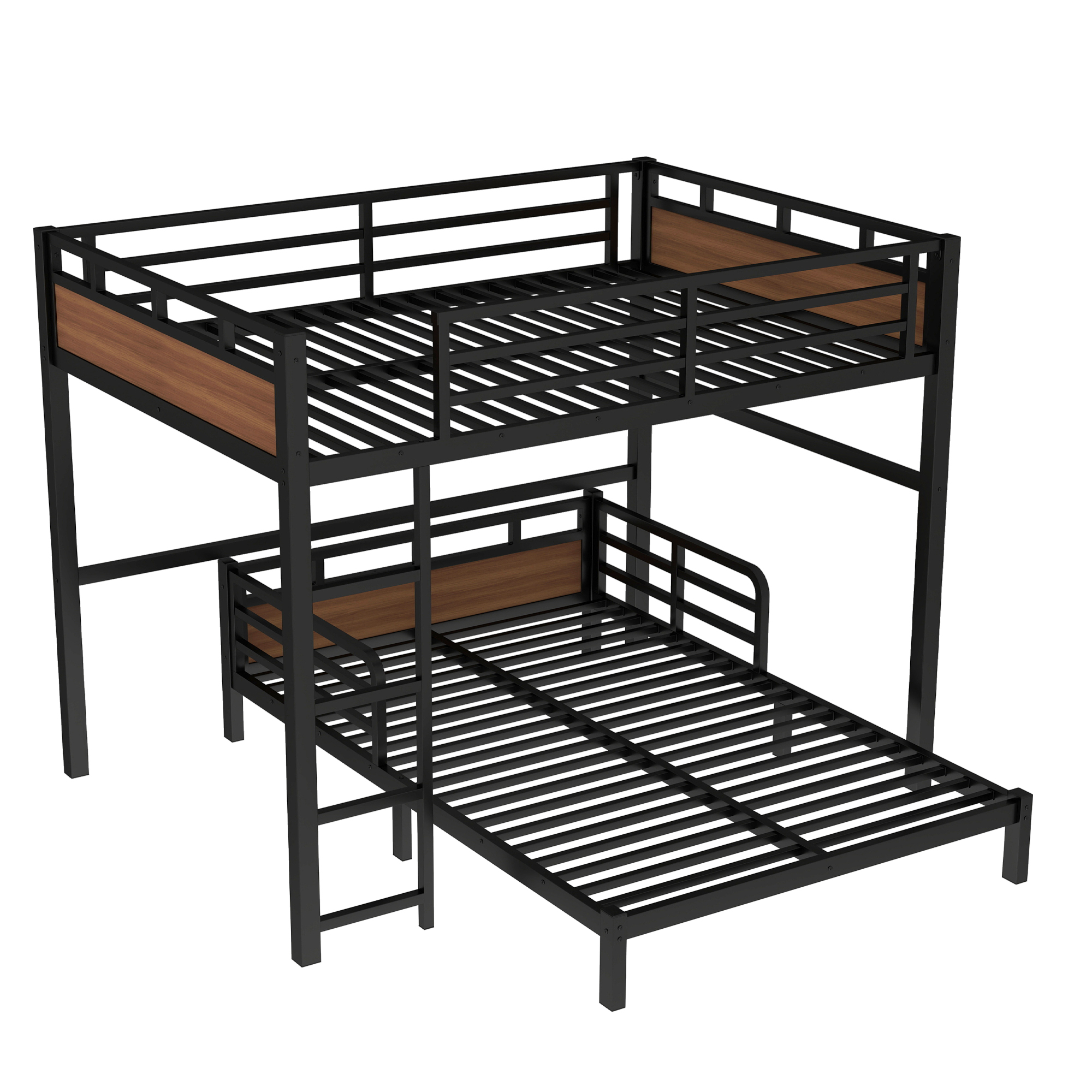 Full over Full Metal Bunk Bed/Metal Loft Bed,Separable Bunk Beds,with raised security fence,Walnut Color - Image 5