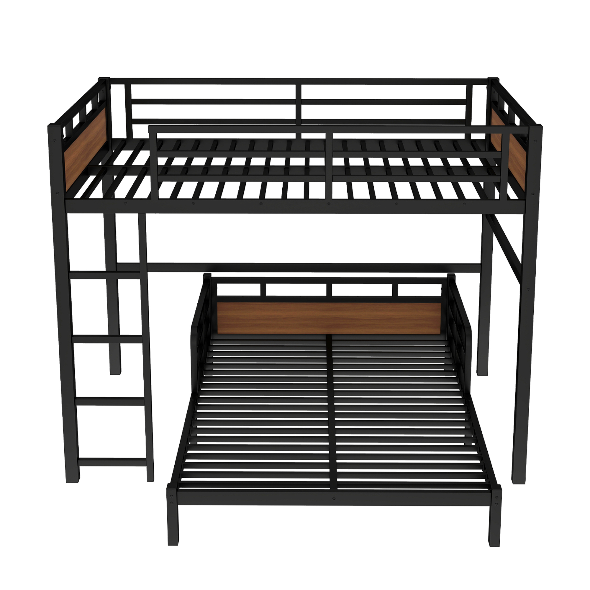 Full over Full Metal Bunk Bed/Metal Loft Bed,Separable Bunk Beds,with raised security fence,Walnut Color - Image 6
