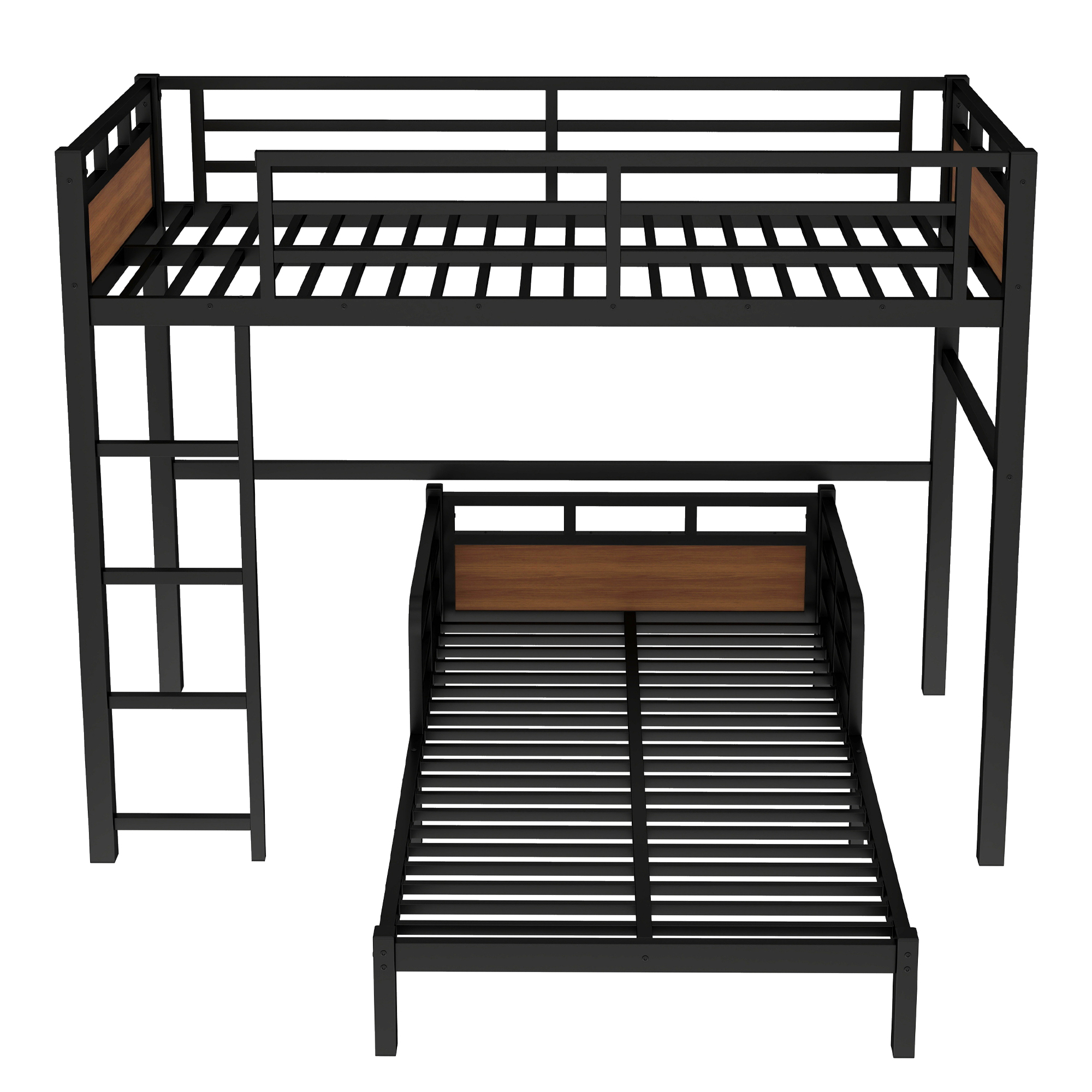 Twin XL over Twin XL Metal Bunk Bed/Metal Loft Bed,Separable Bunk Beds,with raised security fence,Walnut Color - Image 6
