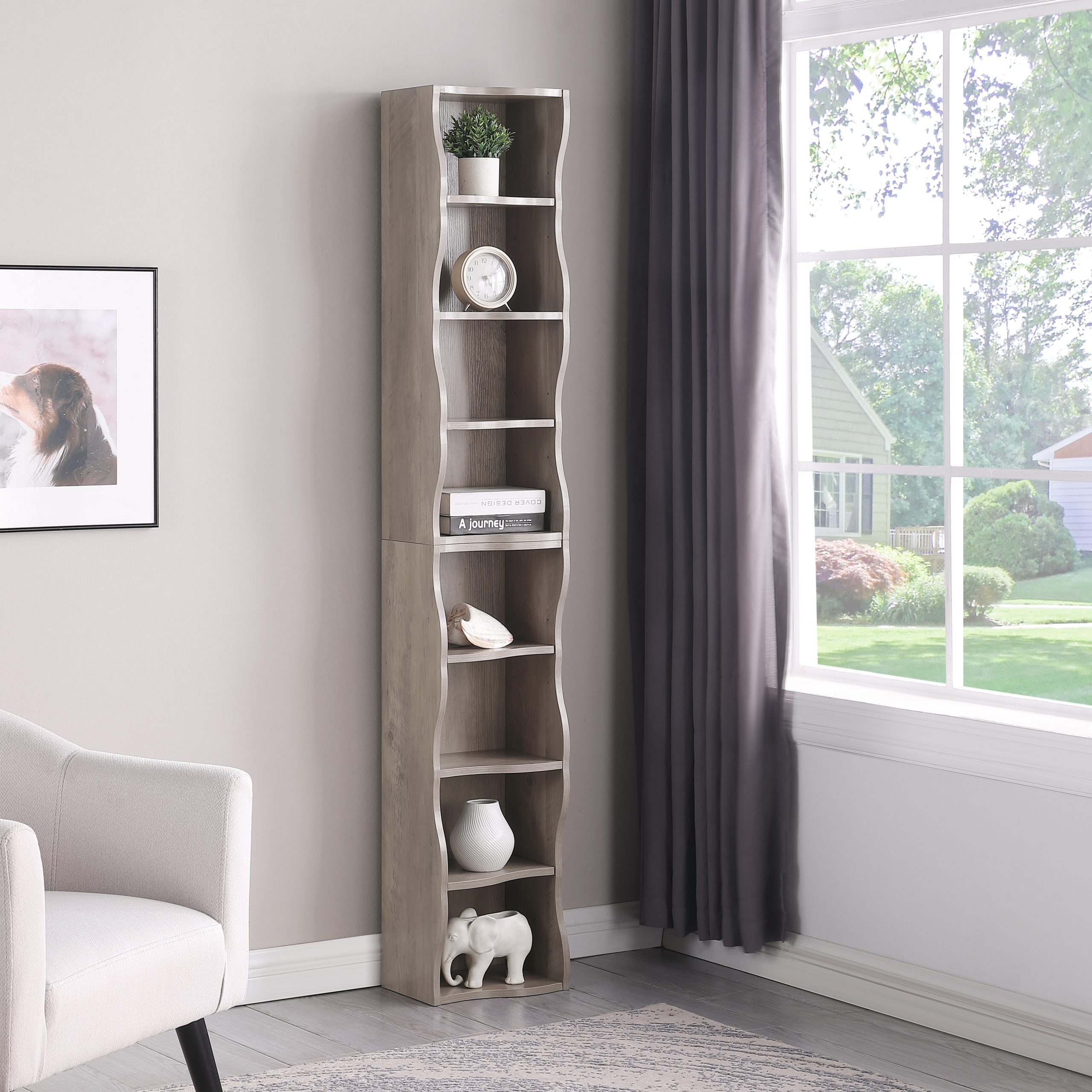 8-layer adjustable shelf ultra-thin bookshelf with a wavy border design, which is more aesthetically pleasing, is suitable for high and narrow, display and multi-functional bookshelves in home offices - Image 1