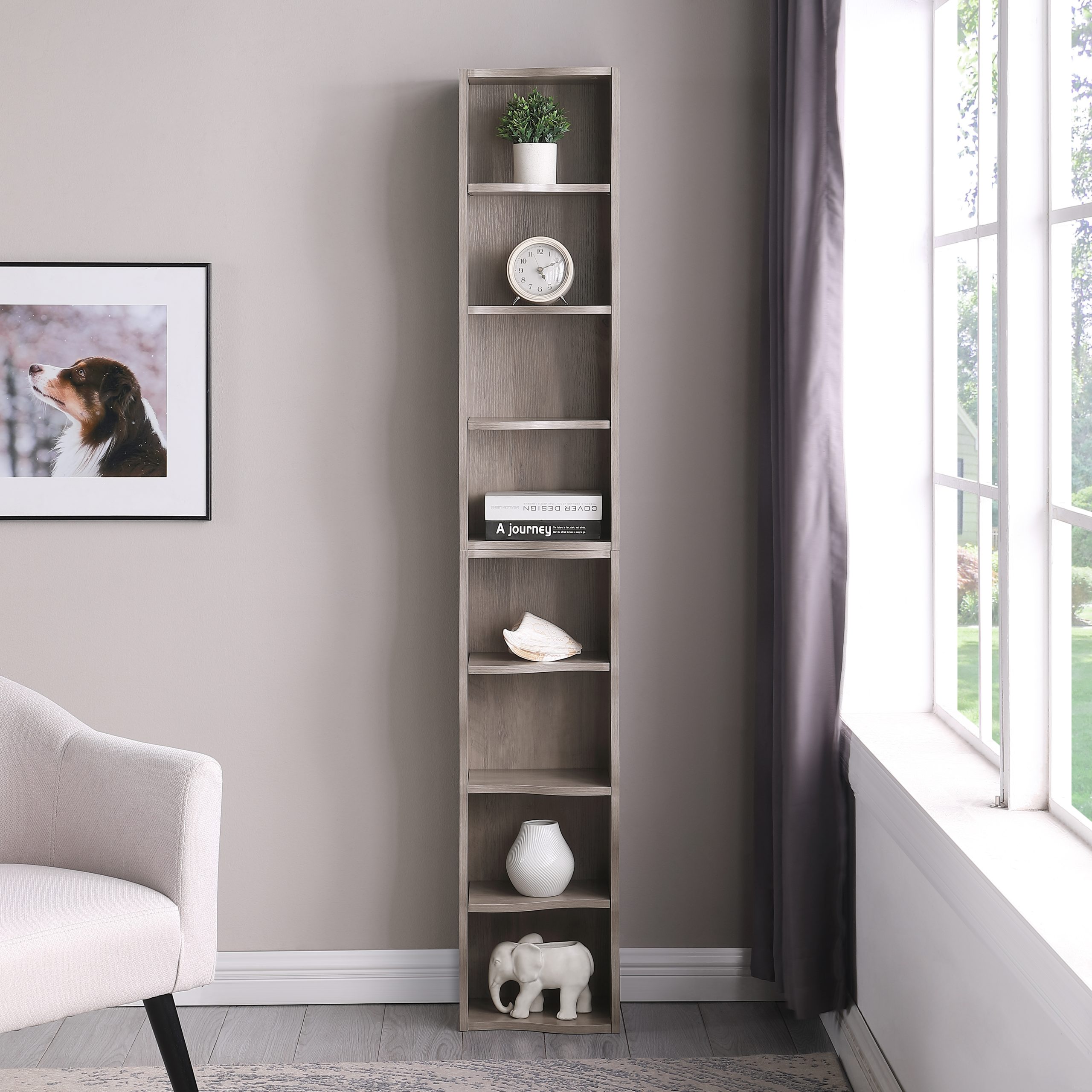 8-layer adjustable shelf ultra-thin bookshelf with a wavy border design, which is more aesthetically pleasing, is suitable for high and narrow, display and multi-functional bookshelves in home offices - Image 2