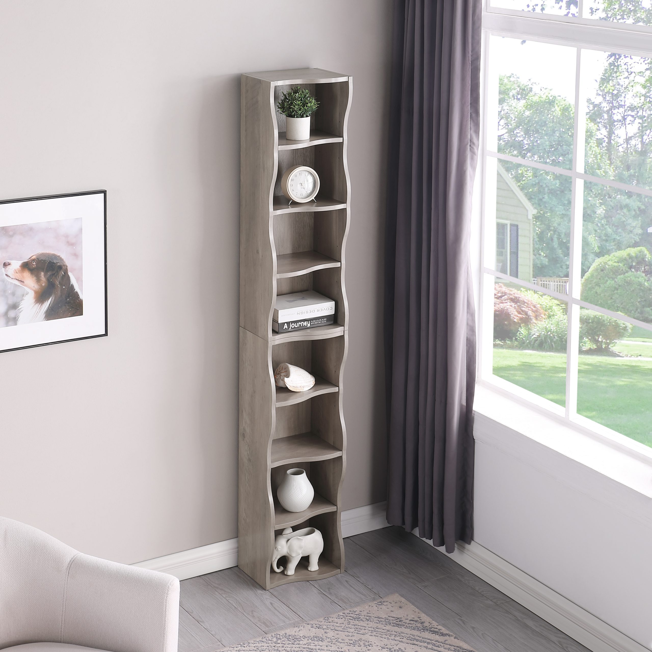 8-layer adjustable shelf ultra-thin bookshelf with a wavy border design, which is more aesthetically pleasing, is suitable for high and narrow, display and multi-functional bookshelves in home offices - Image 3