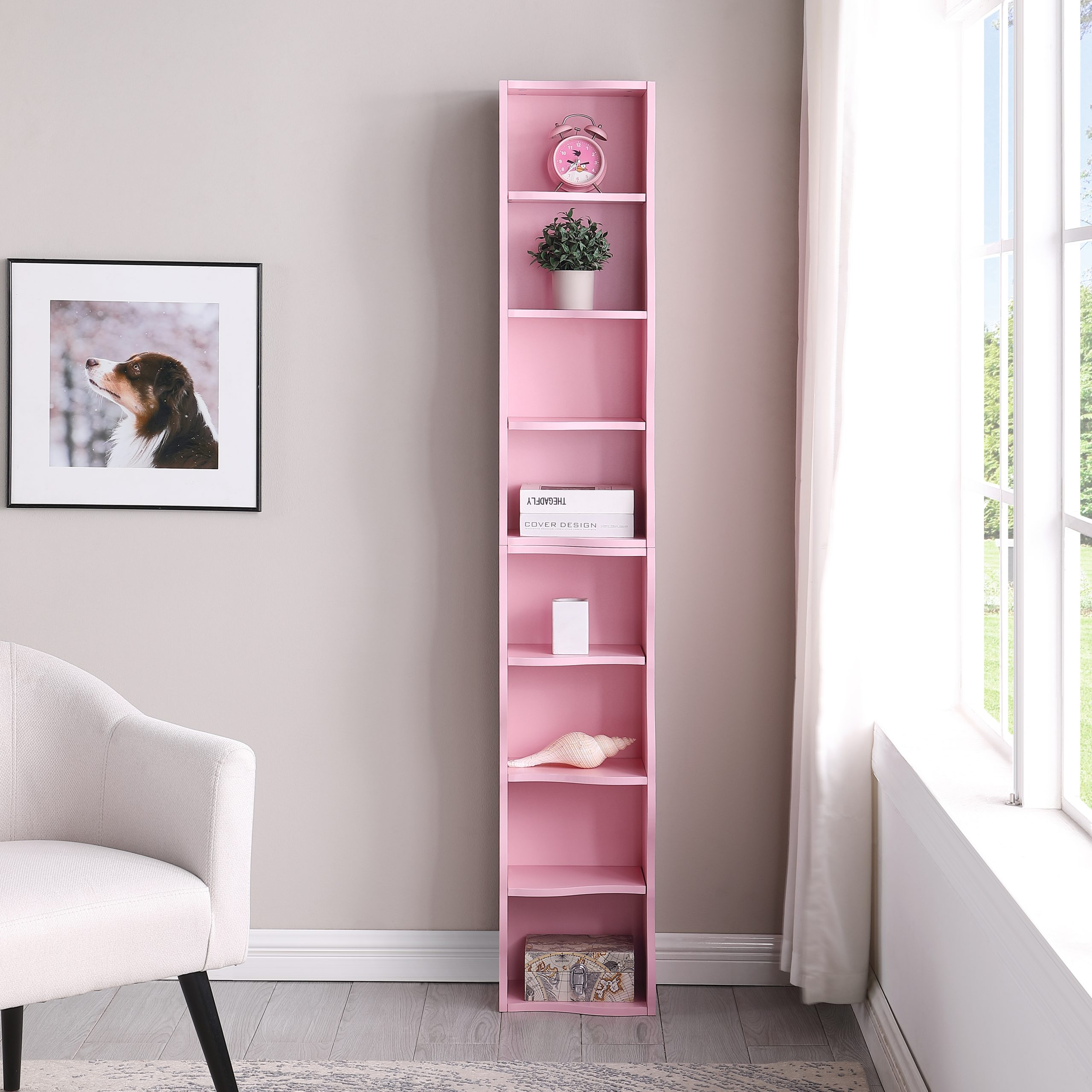 8-layer adjustable shelf ultra-thin bookshelf with a wavy border design, which is more aesthetically pleasing, is suitable for high and narrow, display and multi-functional bookshelves in home offices - Image 2