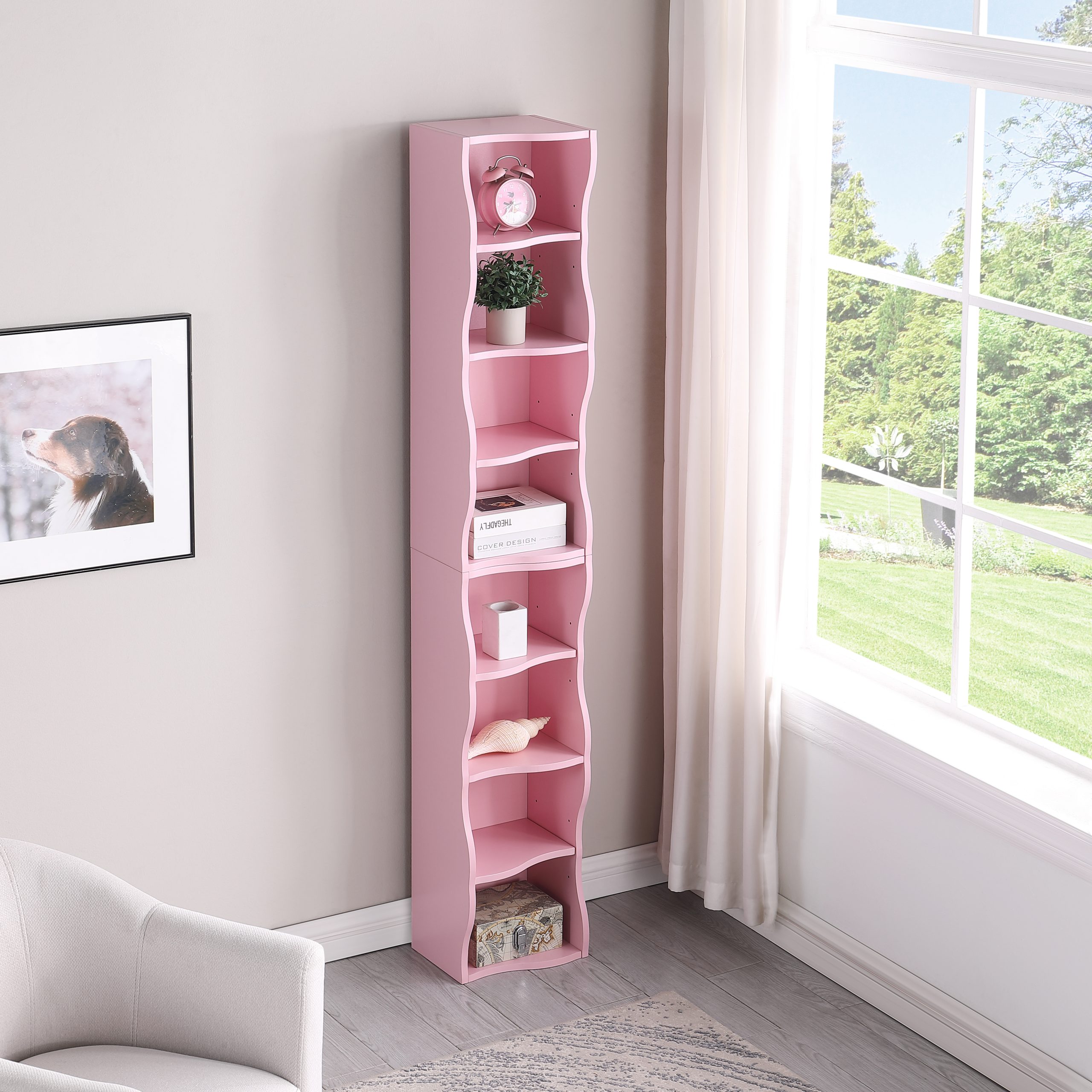 8-layer adjustable shelf ultra-thin bookshelf with a wavy border design, which is more aesthetically pleasing, is suitable for high and narrow, display and multi-functional bookshelves in home offices - Image 3