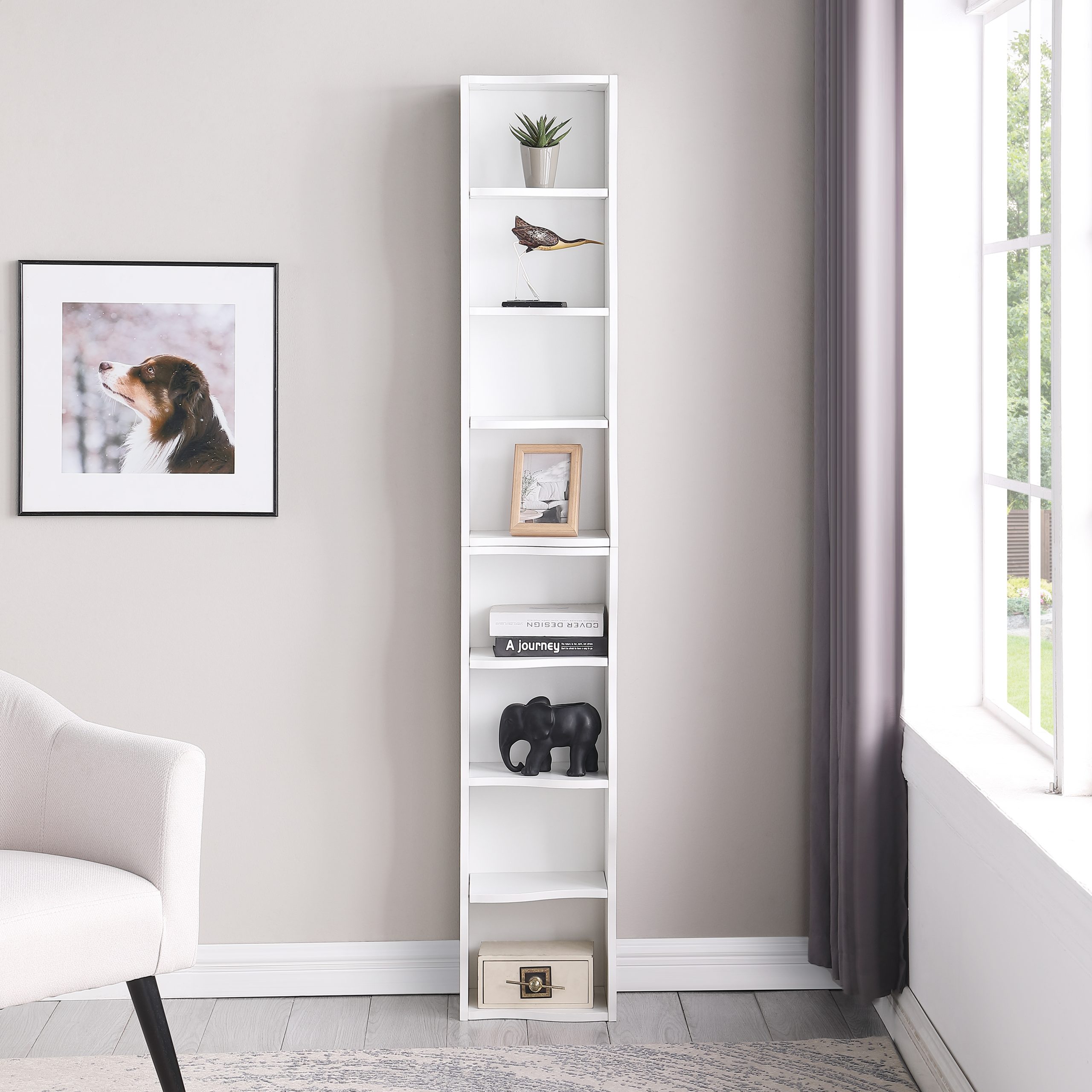 8-layer adjustable shelf ultra-thin bookshelf with a wavy border design, which is more aesthetically pleasing, is suitable for high and narrow, display and multi-functional bookshelves in home offices - Image 2