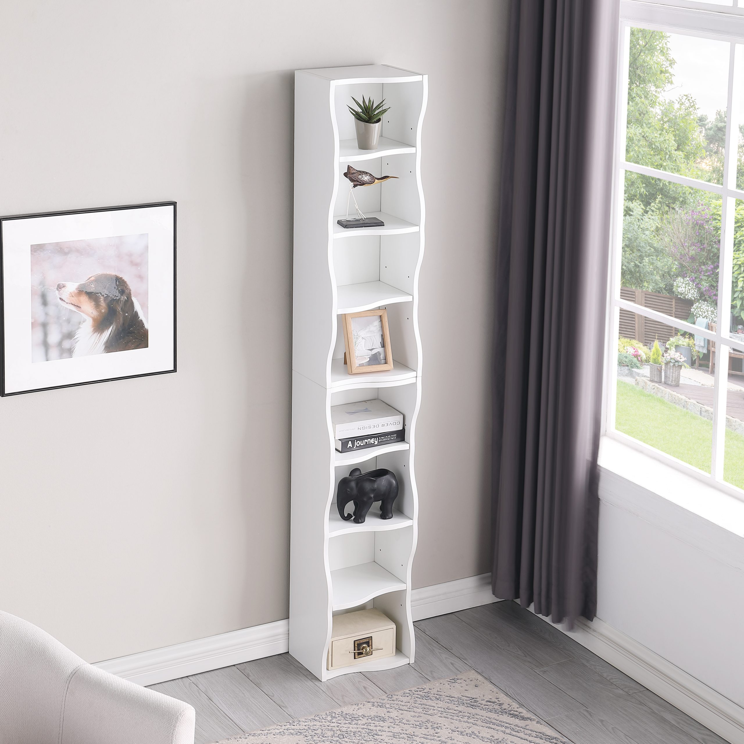 8-layer adjustable shelf ultra-thin bookshelf with a wavy border design, which is more aesthetically pleasing, is suitable for high and narrow, display and multi-functional bookshelves in home offices - Image 3