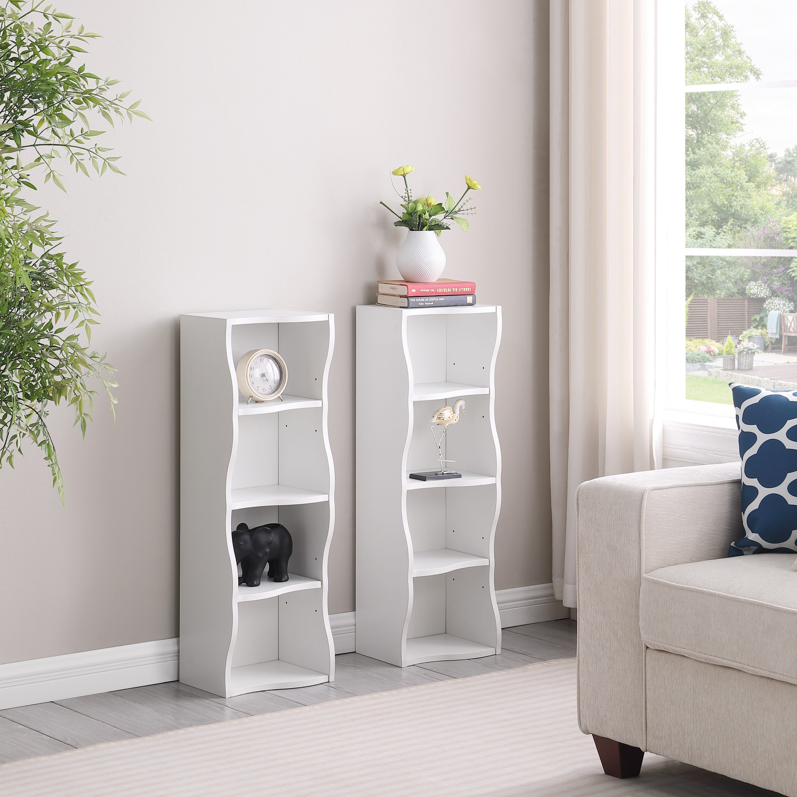 8-layer adjustable shelf ultra-thin bookshelf with a wavy border design, which is more aesthetically pleasing, is suitable for high and narrow, display and multi-functional bookshelves in home offices - Image 4