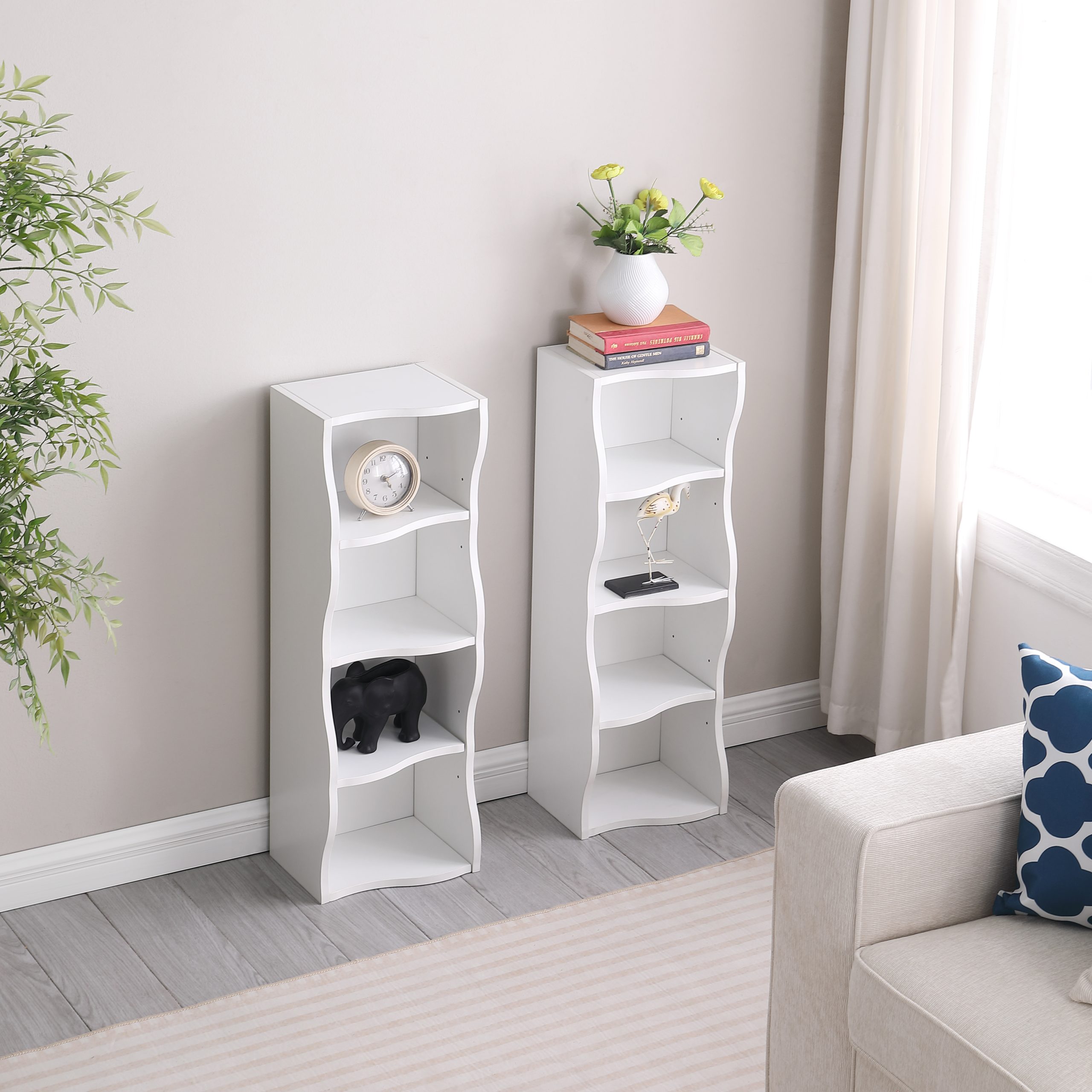 8-layer adjustable shelf ultra-thin bookshelf with a wavy border design, which is more aesthetically pleasing, is suitable for high and narrow, display and multi-functional bookshelves in home offices - Image 5