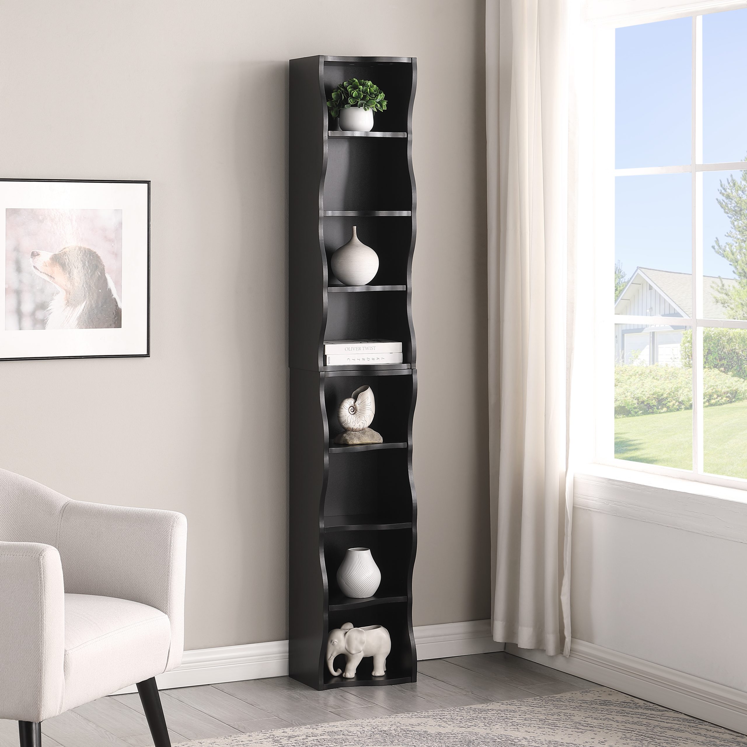8-layer adjustable shelf ultra-thin bookshelf with a wavy border design, which is more aesthetically pleasing, is suitable for high and narrow, display and multi-functional bookshelves in home offices - Image 1