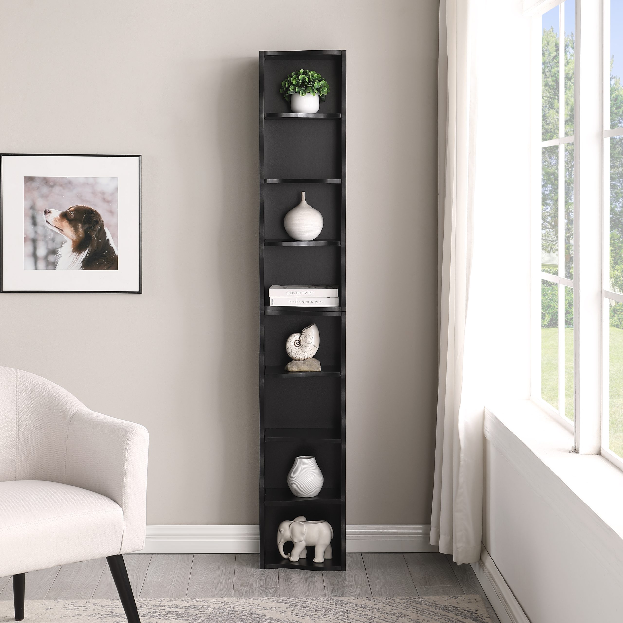 8-layer adjustable shelf ultra-thin bookshelf with a wavy border design, which is more aesthetically pleasing, is suitable for high and narrow, display and multi-functional bookshelves in home offices - Image 2