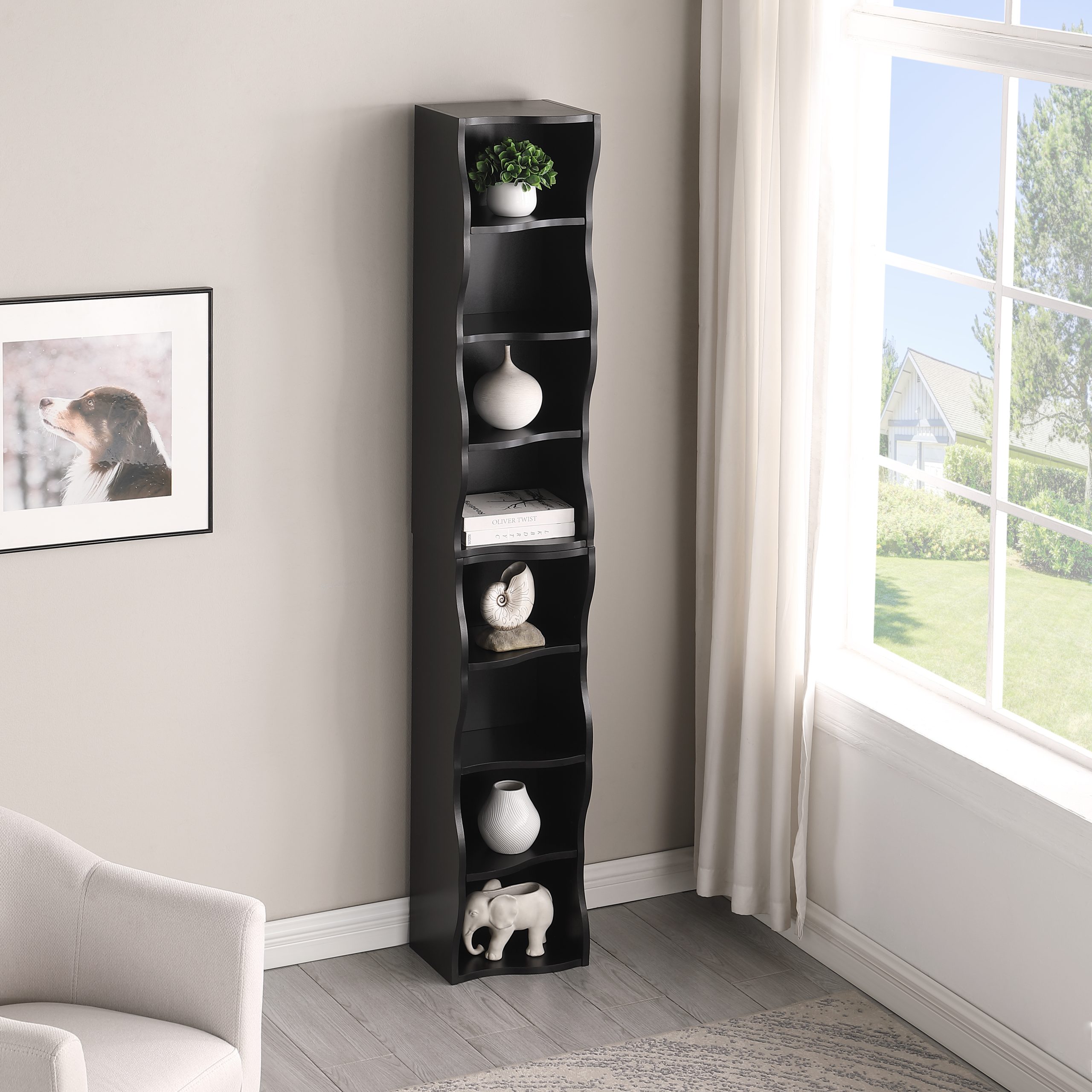 8-layer adjustable shelf ultra-thin bookshelf with a wavy border design, which is more aesthetically pleasing, is suitable for high and narrow, display and multi-functional bookshelves in home offices - Image 3