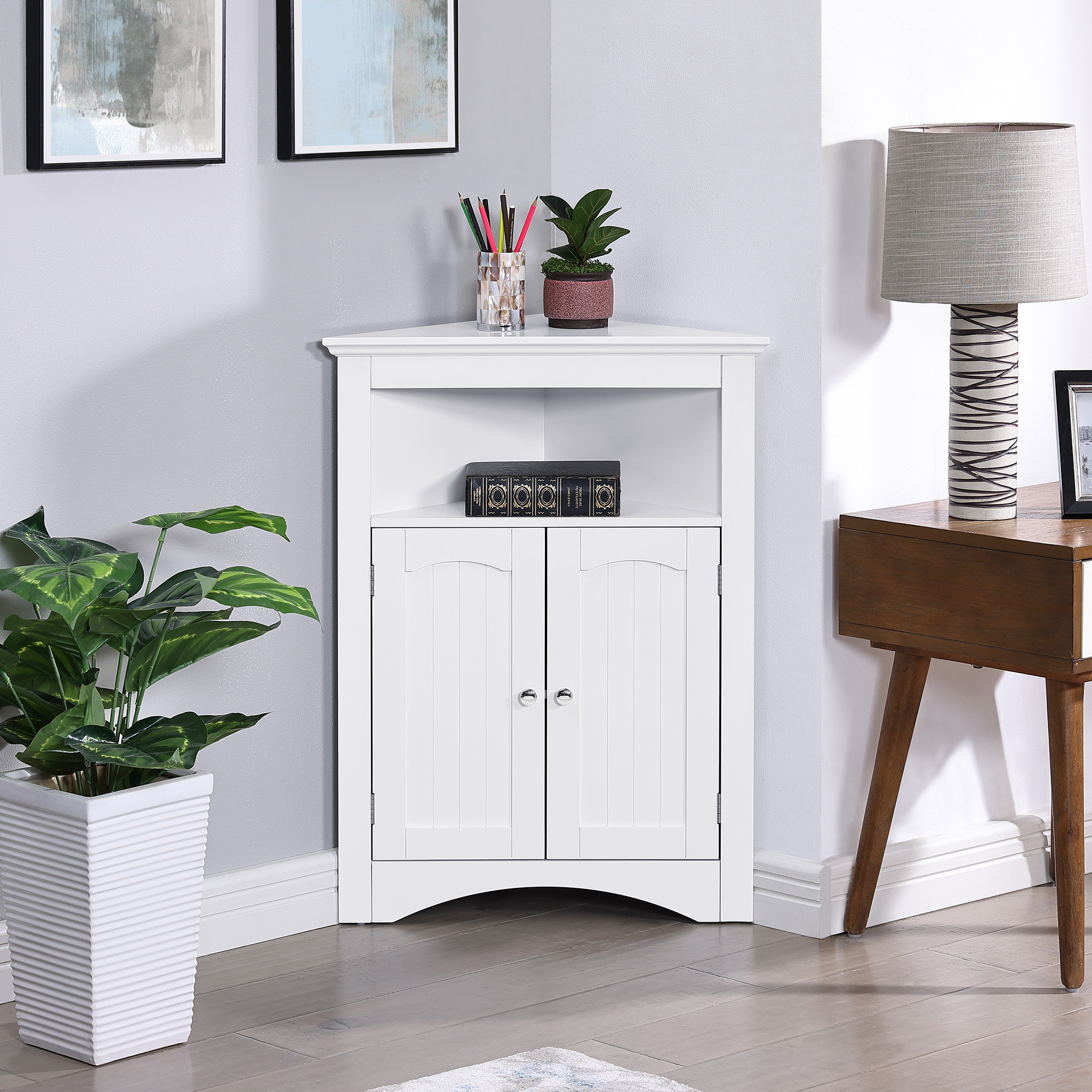 sideboard cabinet,corner cabinet,Bathroom Floor Corner Cabinet with Doors and Shelves, Kitchen, Living Room,Free Standing Storage Cabinet for Bathroom - Image 2