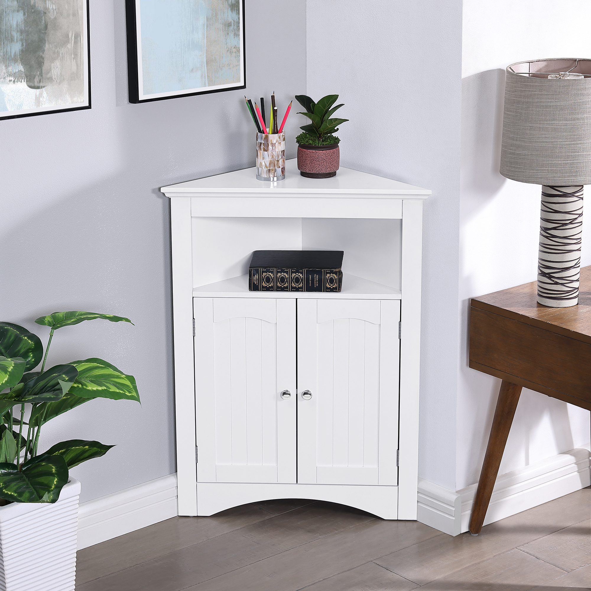 sideboard cabinet,corner cabinet,Bathroom Floor Corner Cabinet with Doors and Shelves, Kitchen, Living Room,Free Standing Storage Cabinet for Bathroom - Image 3