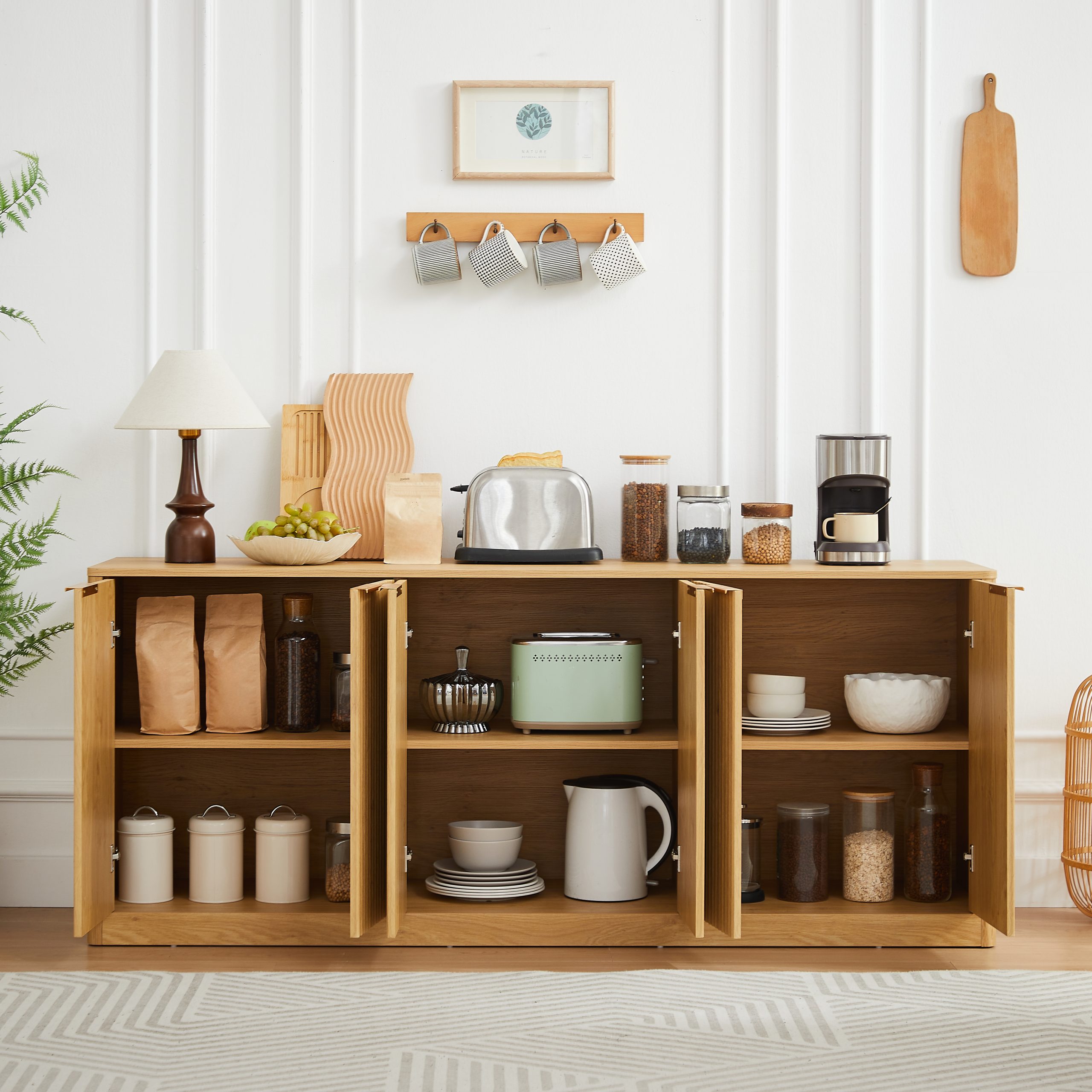 67-inch modern wavy sideboard, curved contour design storage cabinet, 6-door cabinet with storage function, suitable for kitchen / bedroom / living room, Natural, 67.0"L x 15.7"W x 27.7"H - Image 3