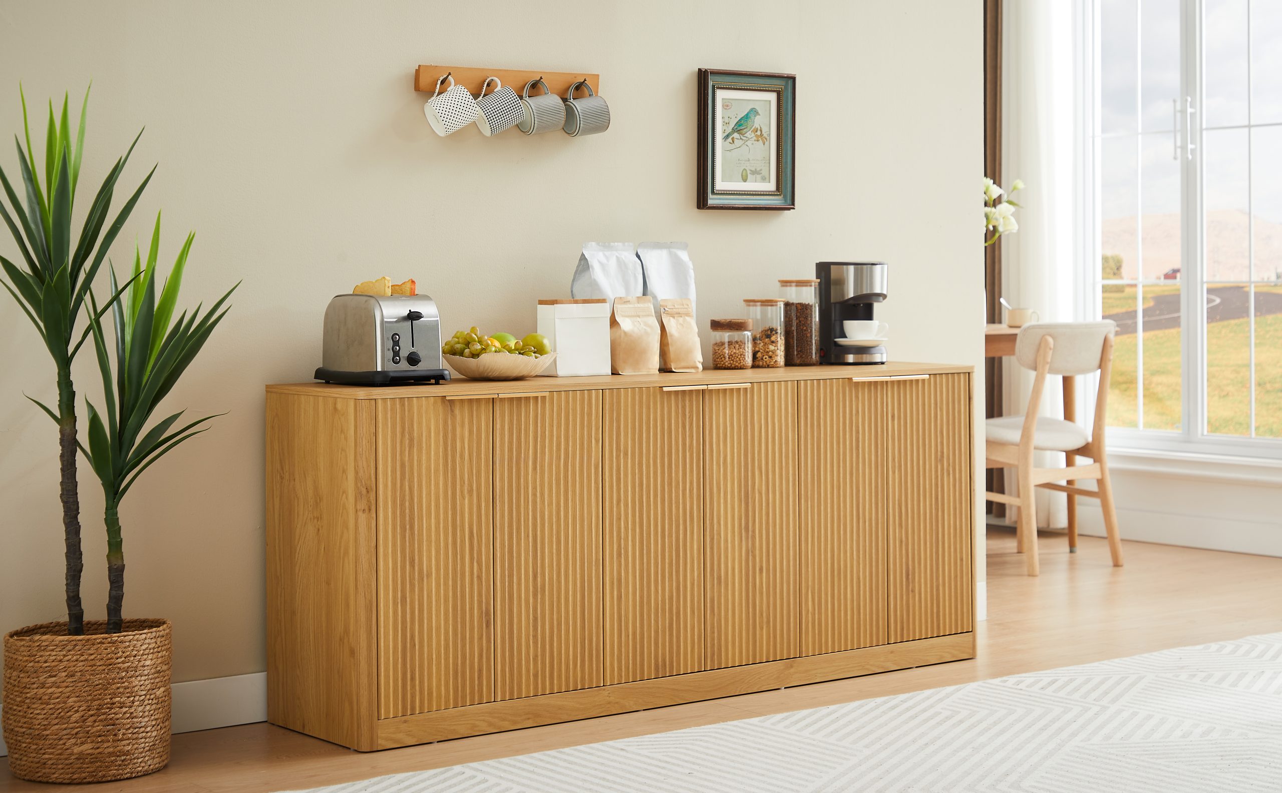 67-inch modern wavy sideboard, curved contour design storage cabinet, 6-door cabinet with storage function, suitable for kitchen / bedroom / living room, Natural, 67.0"L x 15.7"W x 27.7"H - Image 5