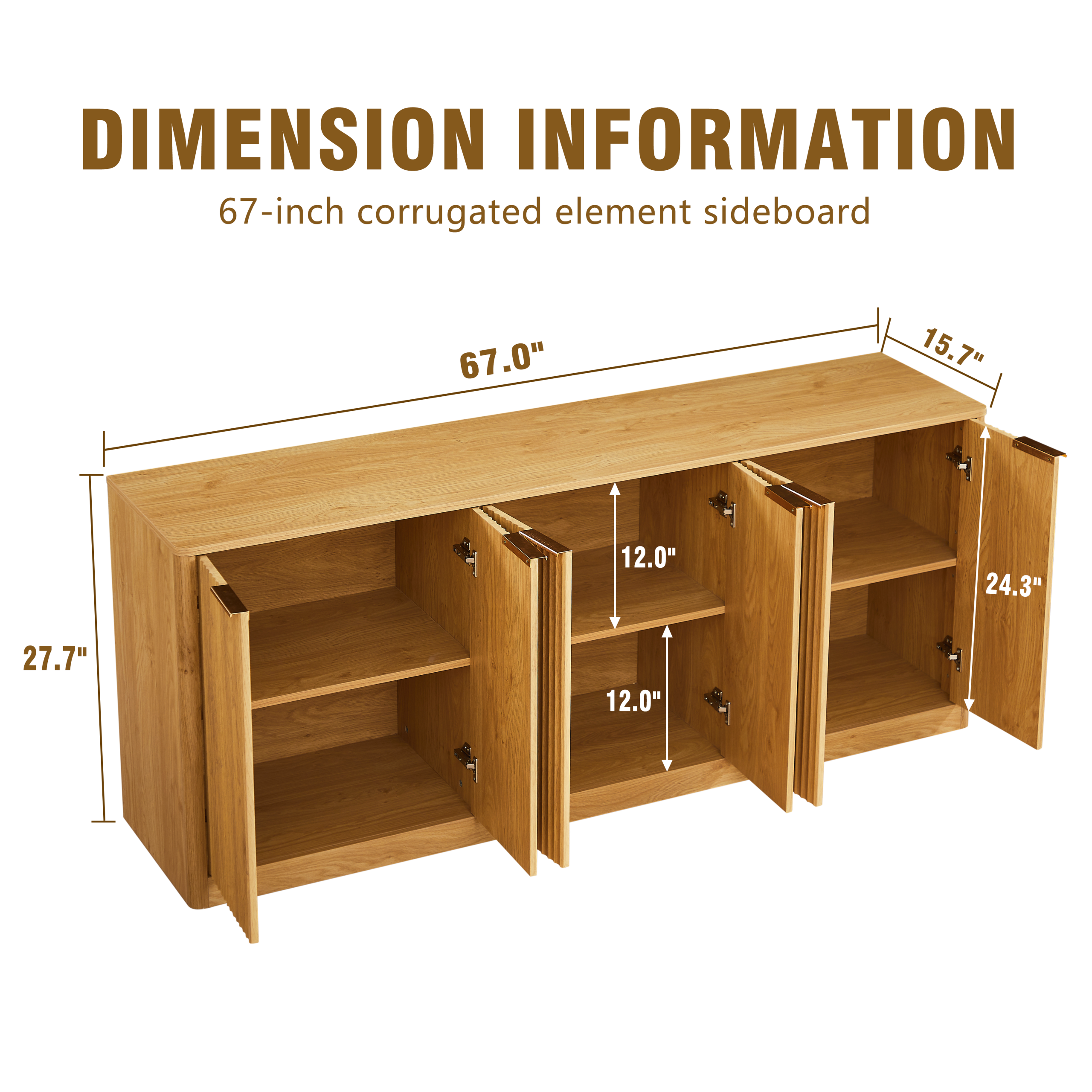 67-inch modern wavy sideboard, curved contour design storage cabinet, 6-door cabinet with storage function, suitable for kitchen / bedroom / living room, Natural, 67.0"L x 15.7"W x 27.7"H - Image 6