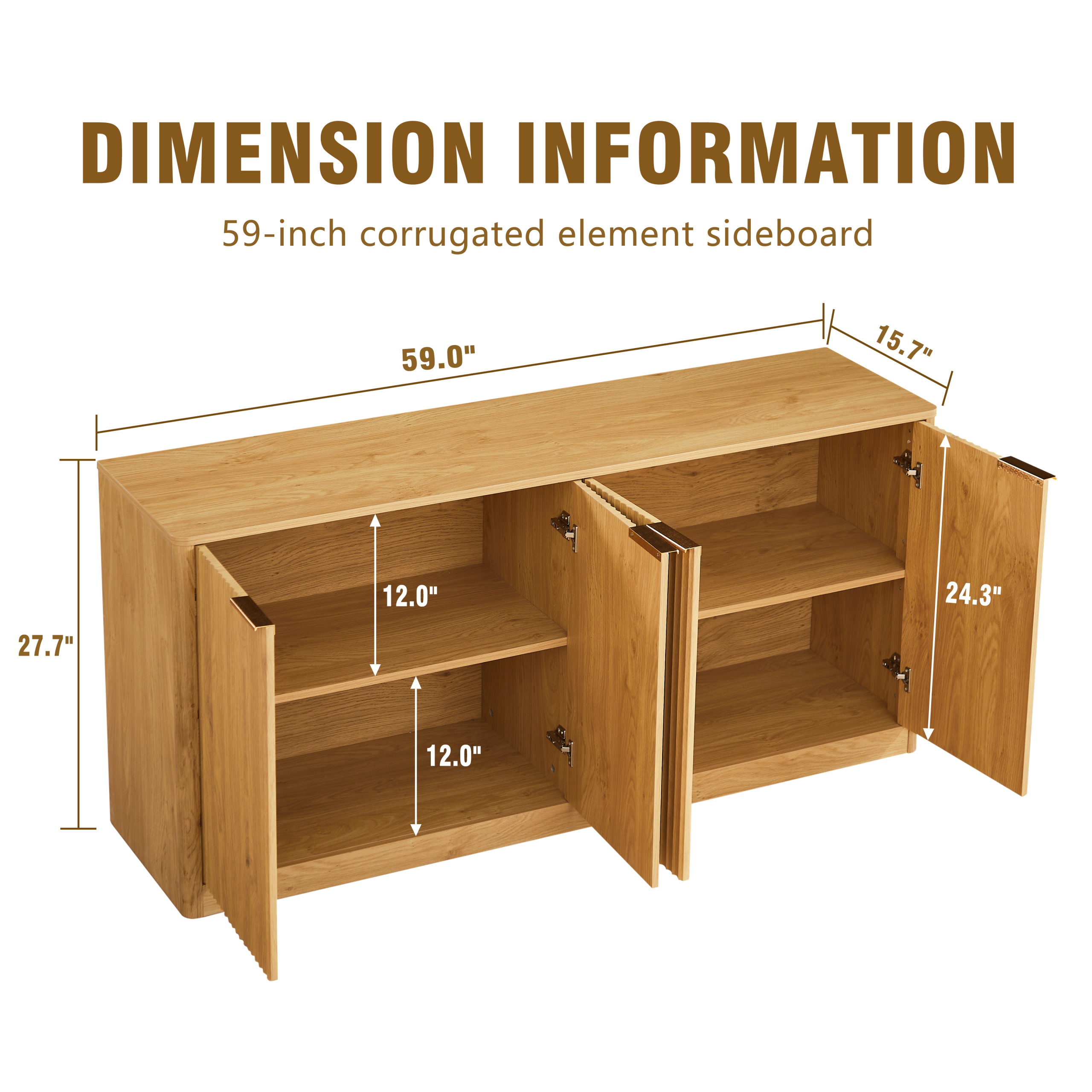59-inch modern wavy sideboard, curved contour design storage cabinet, 4-door cabinet with storage function, suitable for kitchen/bedroom/living room, Natural, 59.0"L x 15.7"W x 27.7"H - Image 6