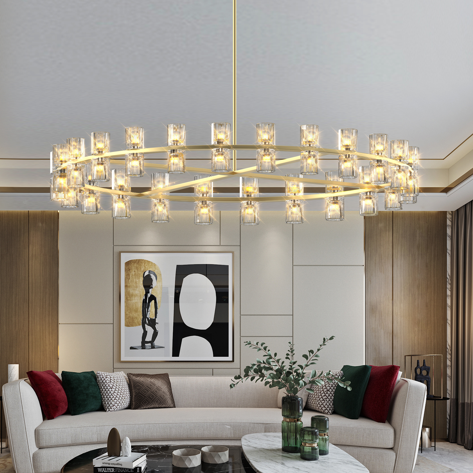 48 Inch Gold Wagon Wheel Chandelier with Crystal Shade, 48 Lights, Modern Farmhouse Style, Ideal for Dining Room, Kitchen, Entryways - Image 2