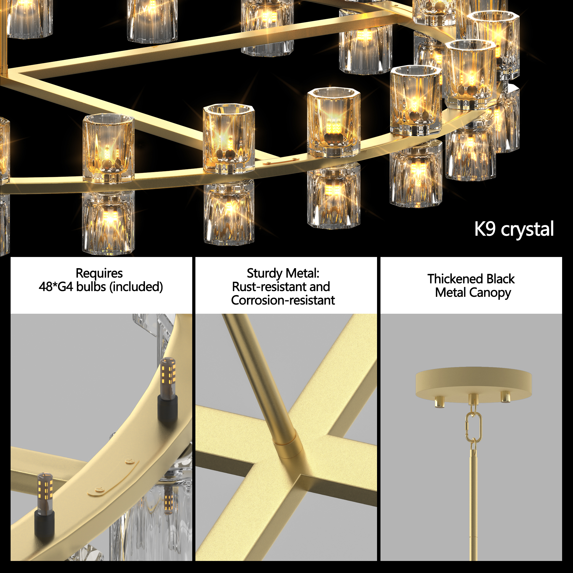 48 Inch Gold Wagon Wheel Chandelier with Crystal Shade, 48 Lights, Modern Farmhouse Style, Ideal for Dining Room, Kitchen, Entryways - Image 4