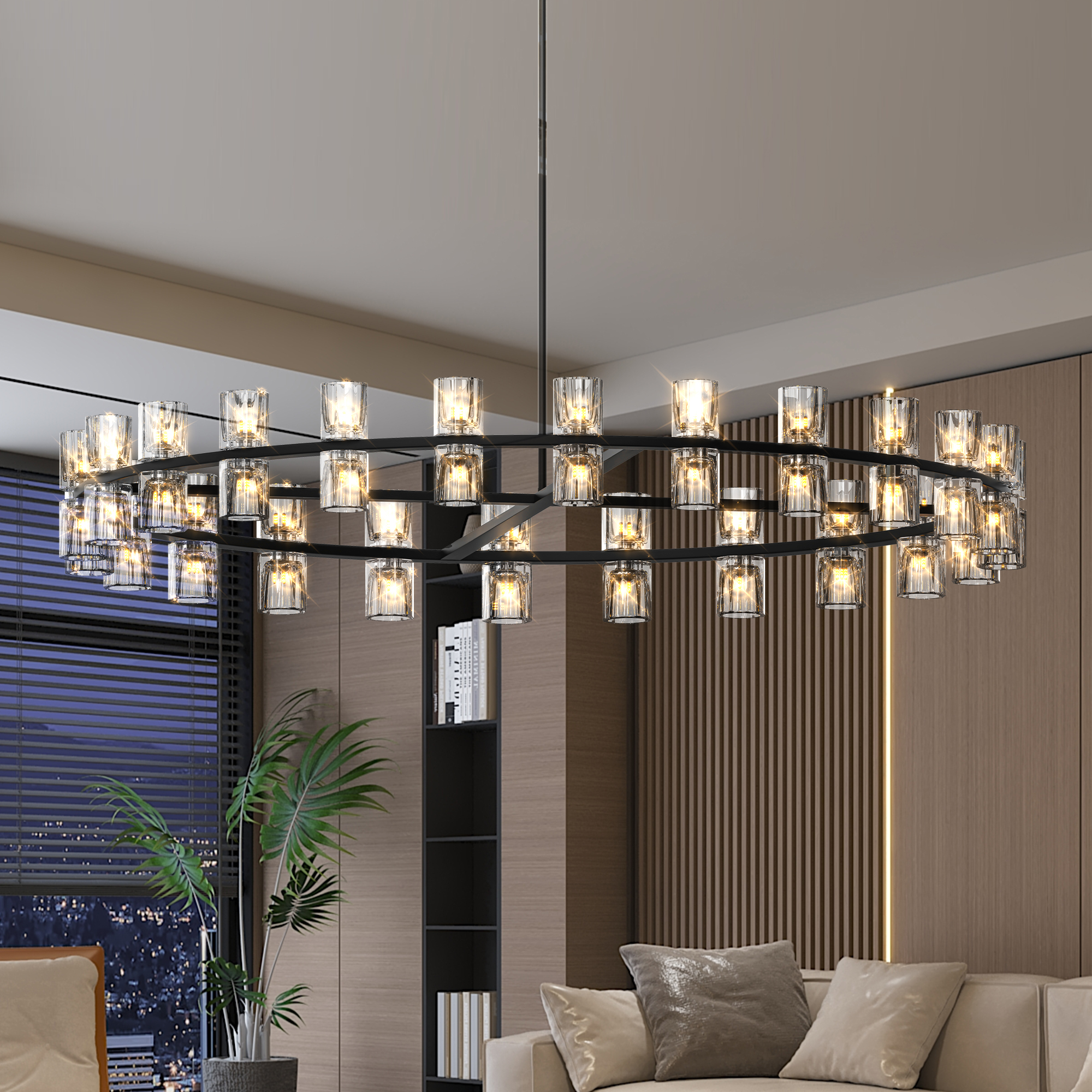 (L005030-D48-P48B/W1340P310779)48 Inches Luxury Chandeliers Crystal Living Room Decorative Lights Simple Modern Dining Room LED Lighting,for Home Decor (Bulbs Included) Black - Image 2