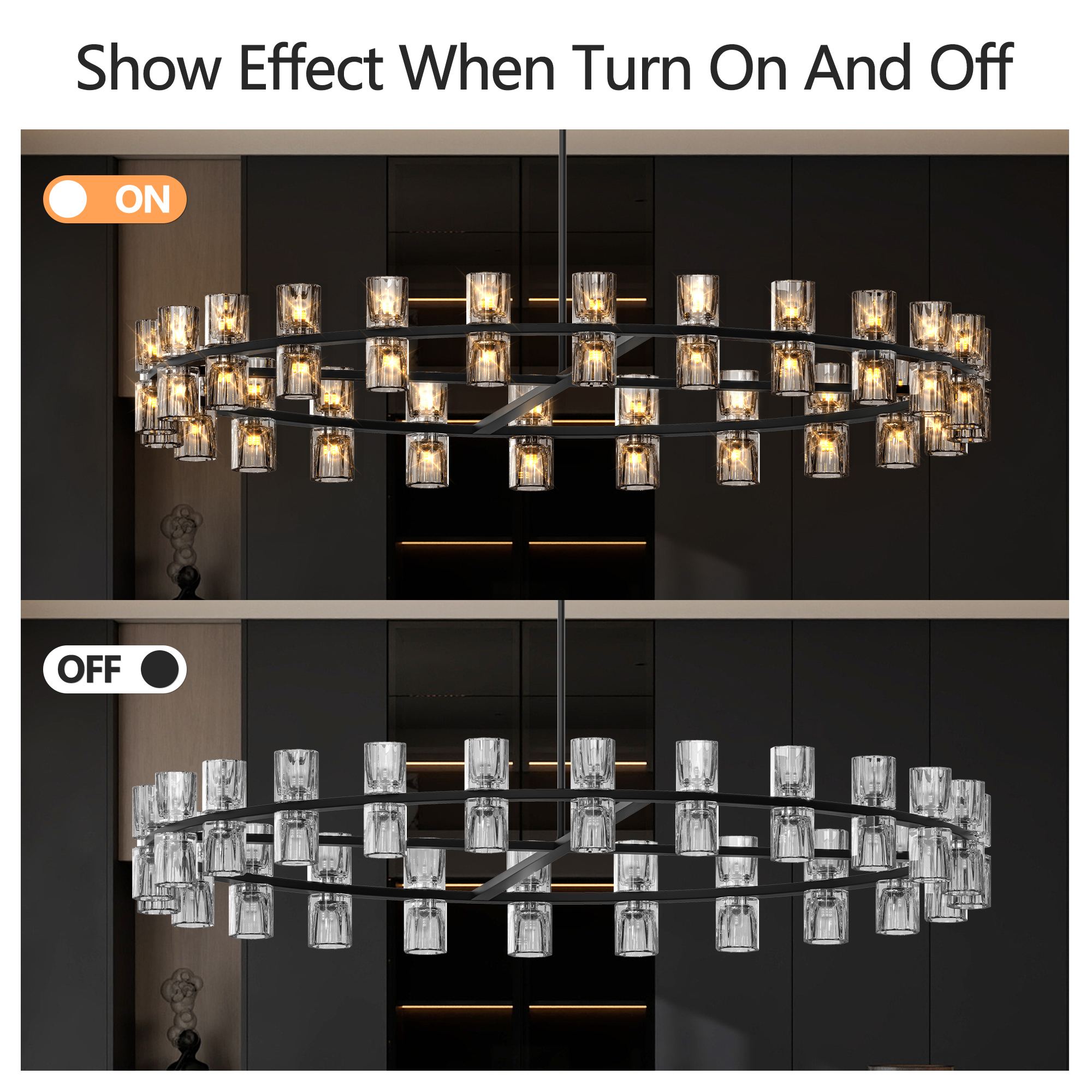 (L005030-D48-P48B/W1340P310779)48 Inches Luxury Chandeliers Crystal Living Room Decorative Lights Simple Modern Dining Room LED Lighting,for Home Decor (Bulbs Included) Black - Image 4