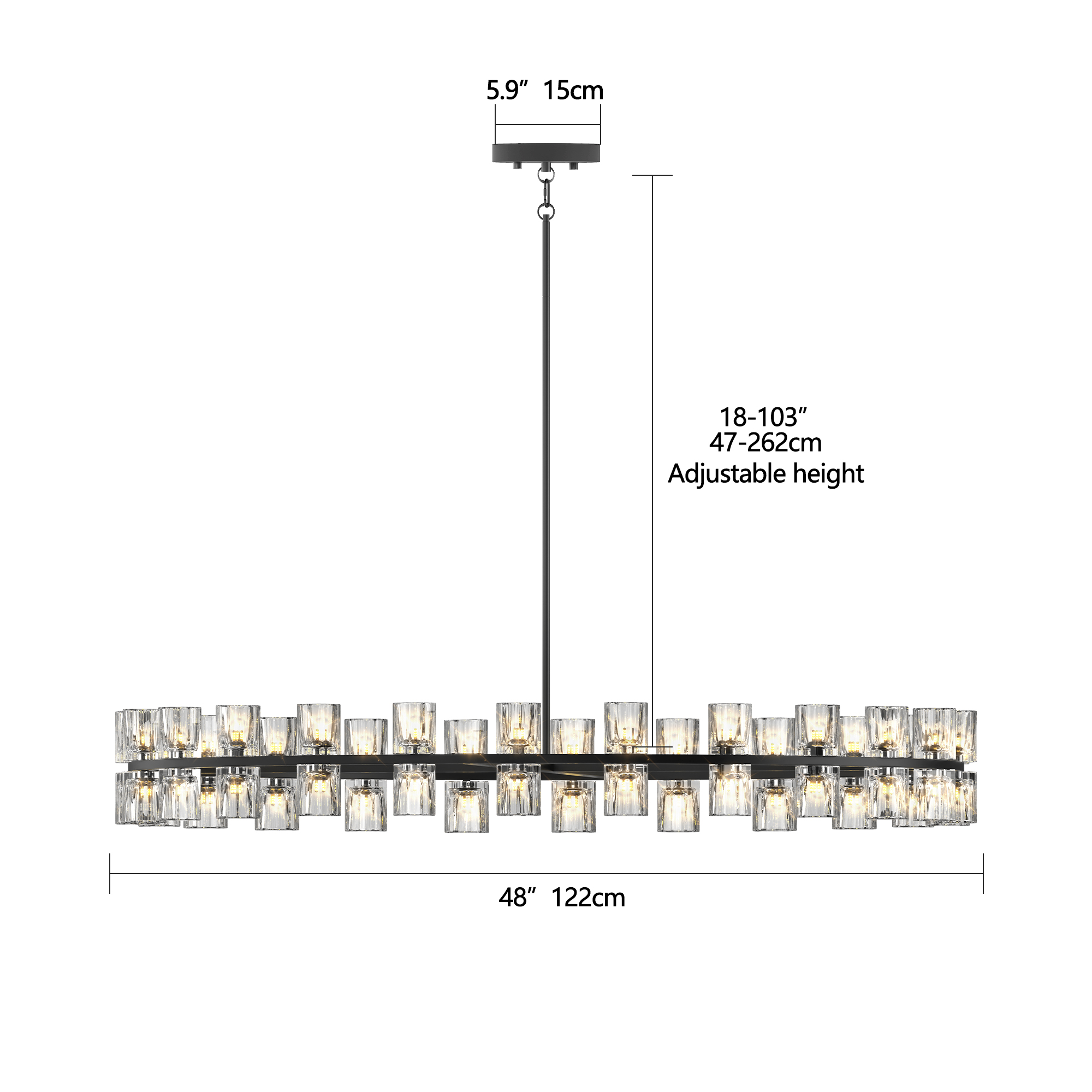 (L005030-D48-P48B/W1340P310779)48 Inches Luxury Chandeliers Crystal Living Room Decorative Lights Simple Modern Dining Room LED Lighting,for Home Decor (Bulbs Included) Black - Image 6